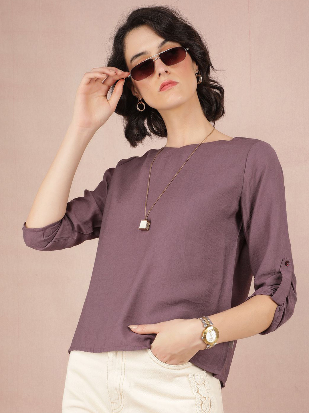 Crimsoune Club Women Roll-Up Sleeves Top