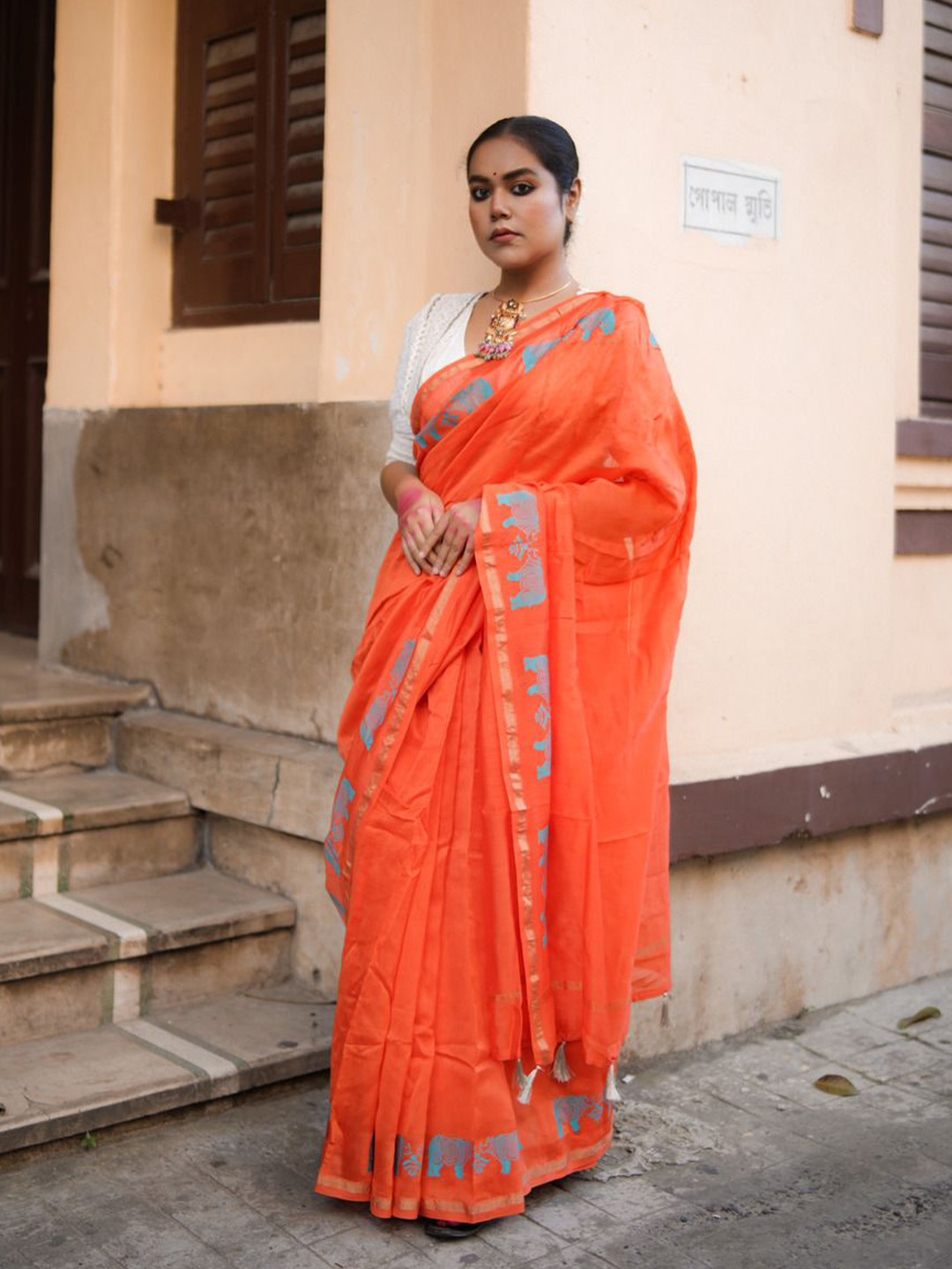 Apaapi Threads of glory Ethnic Motifs Zari Block Print Saree