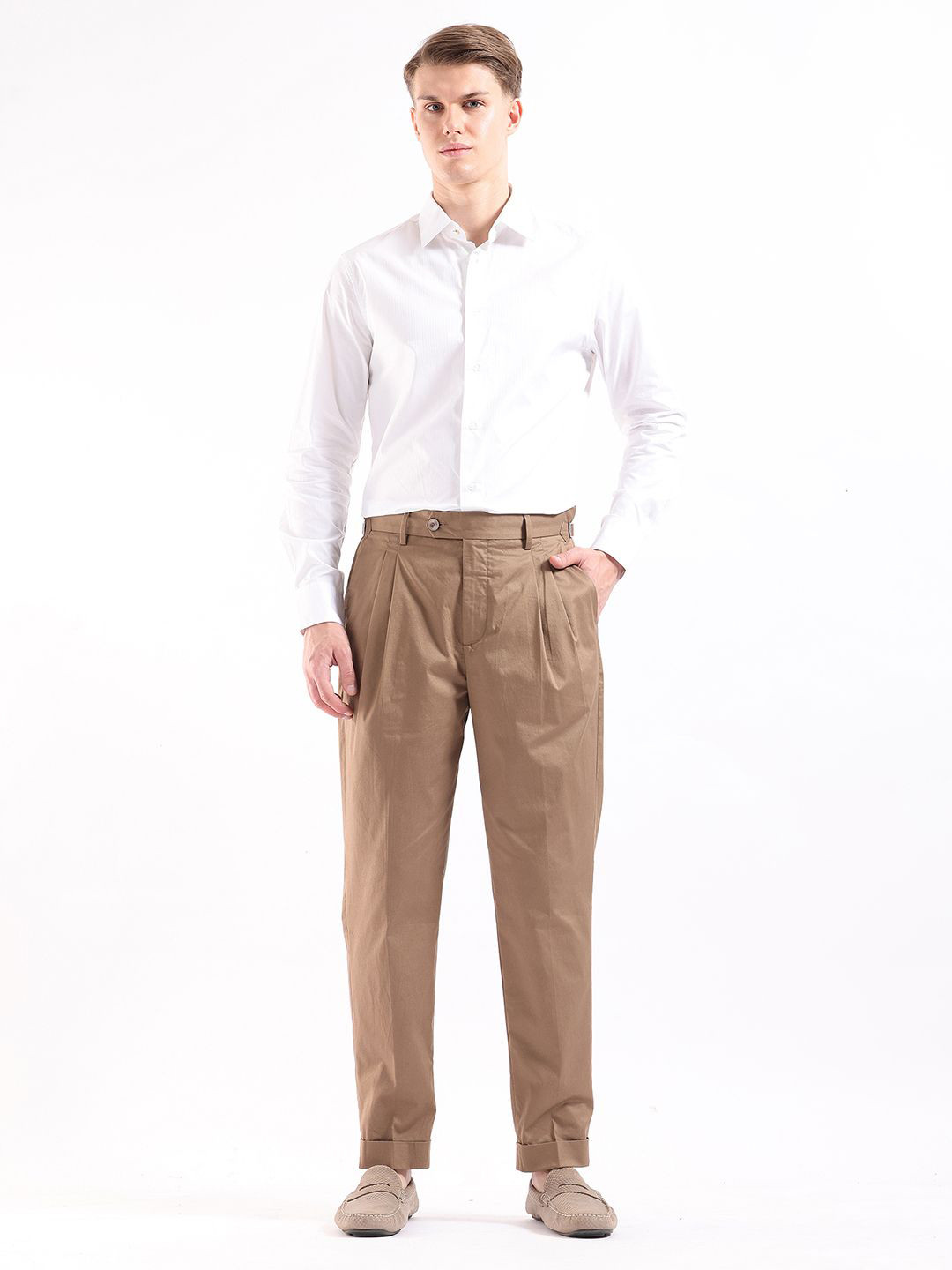 RARE RABBIT Men Khaki Regular Fit Plain Trouser