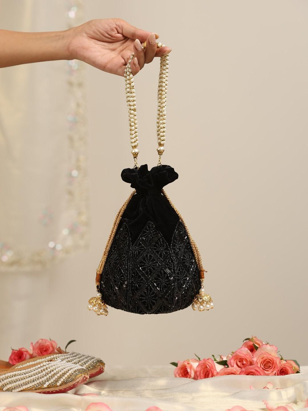 Swtantra Embroidered Lotus Potli Clutch