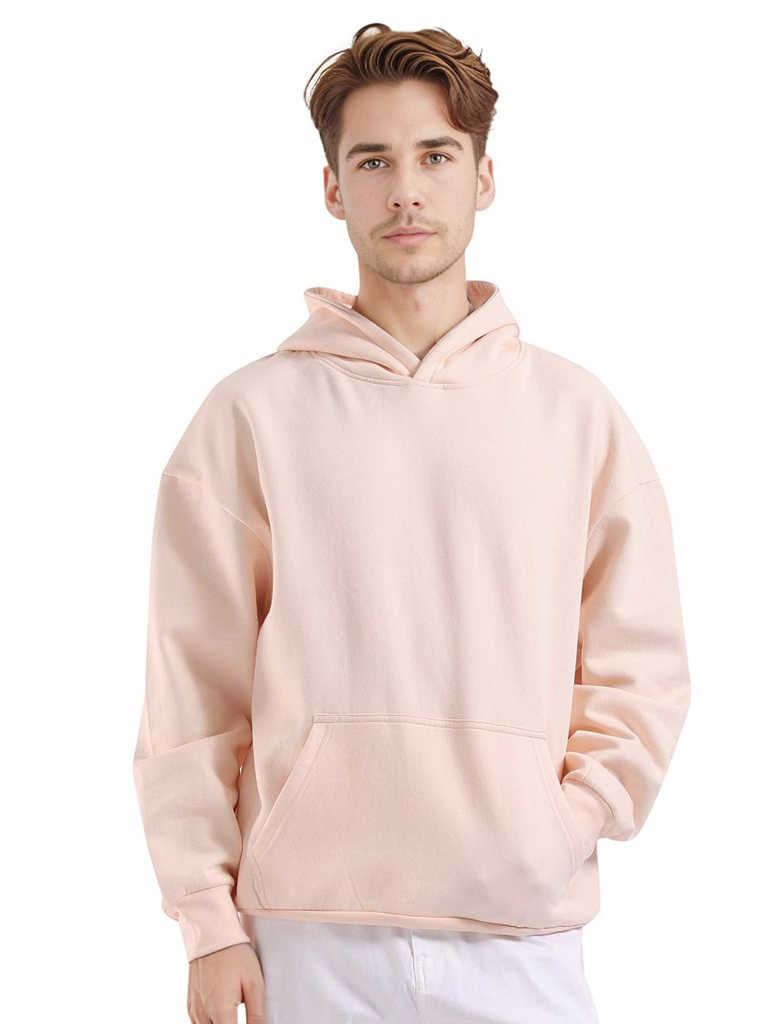 RARE RABBIT Men Solid Hooded Cotton Sweatshirt With Printed Back Design