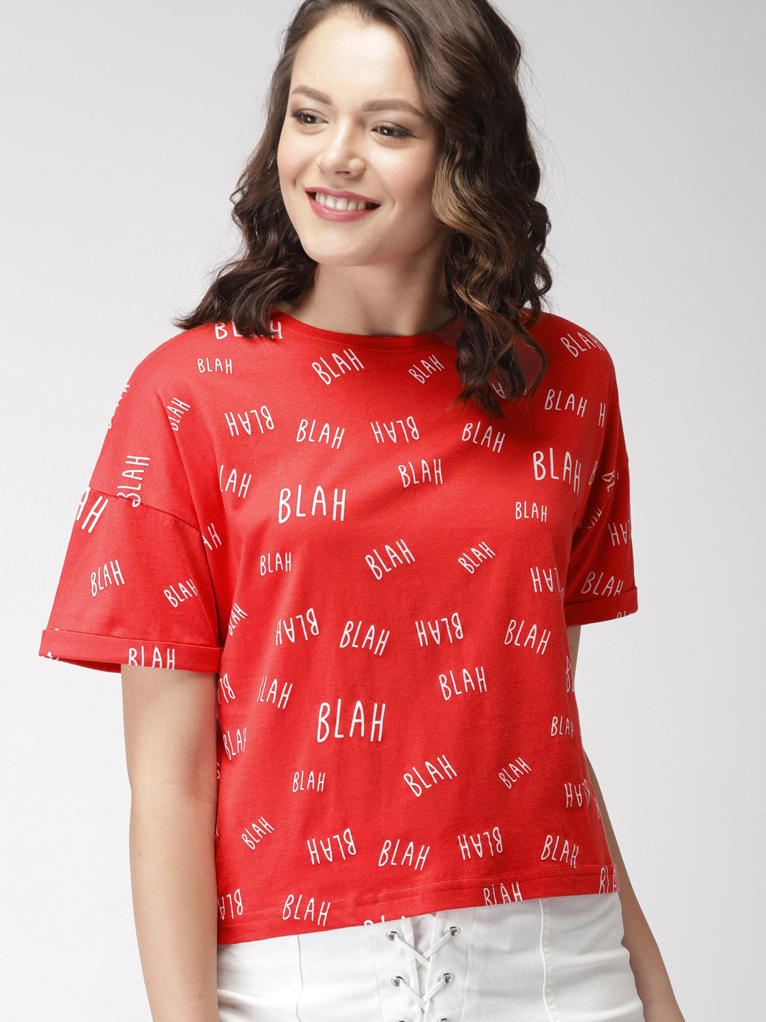 Mast & Harbour Women Twin Collection Red Printed Round Neck T-shirt