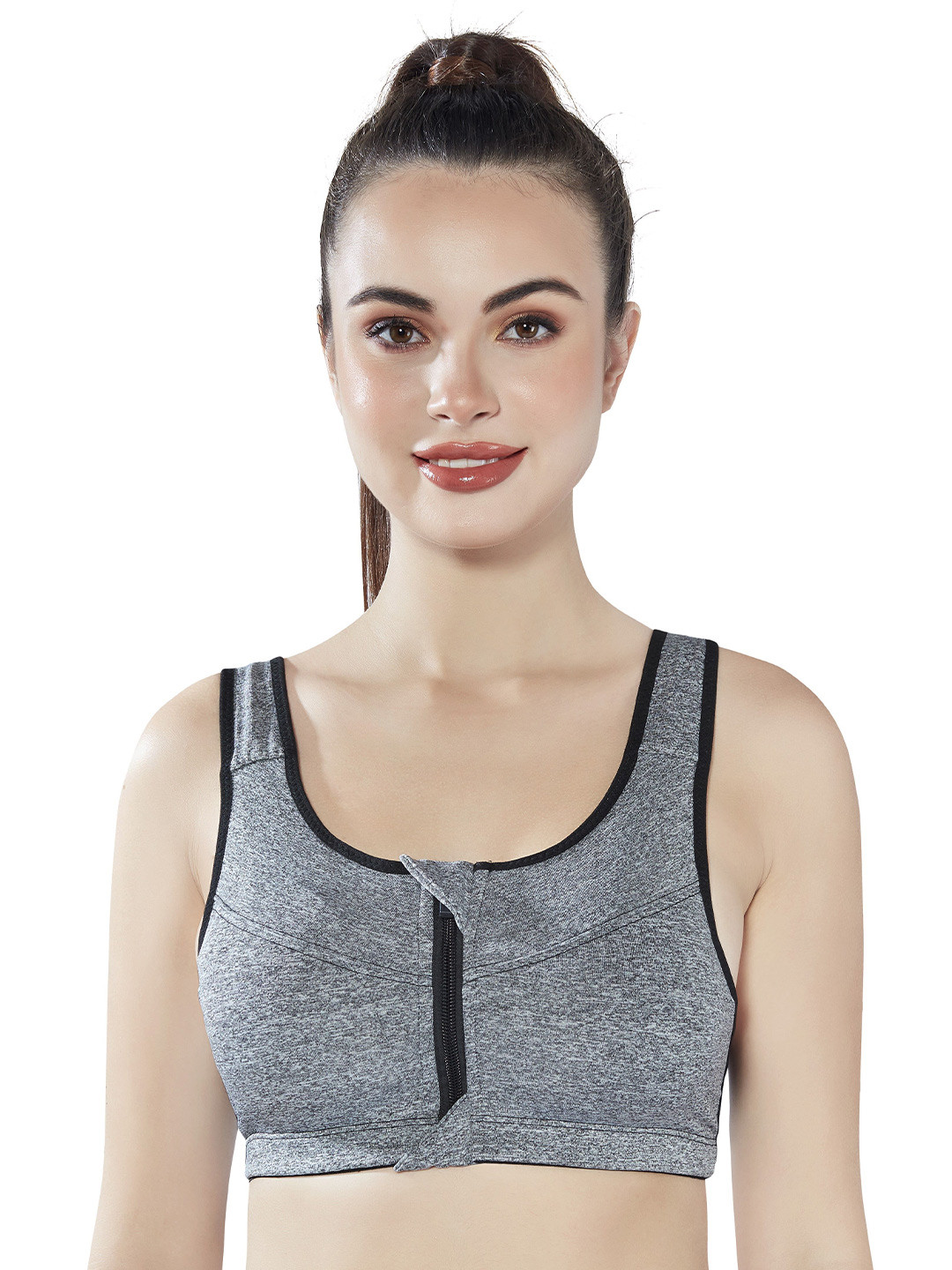 PLUMBURY Full Coverage Lightly Padded Front Zip Adjustable Strap Workout Sports Bra