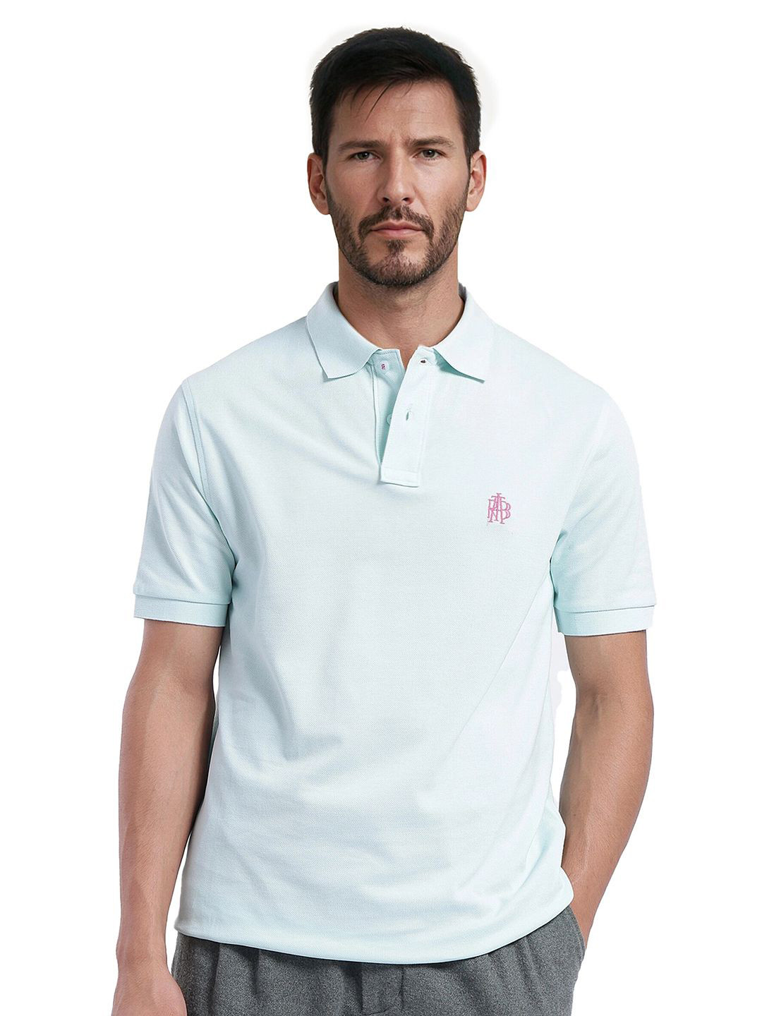 RARE RABBIT Men Plain Spread Collar Half Sleeve Cotton Regular Fit Pol