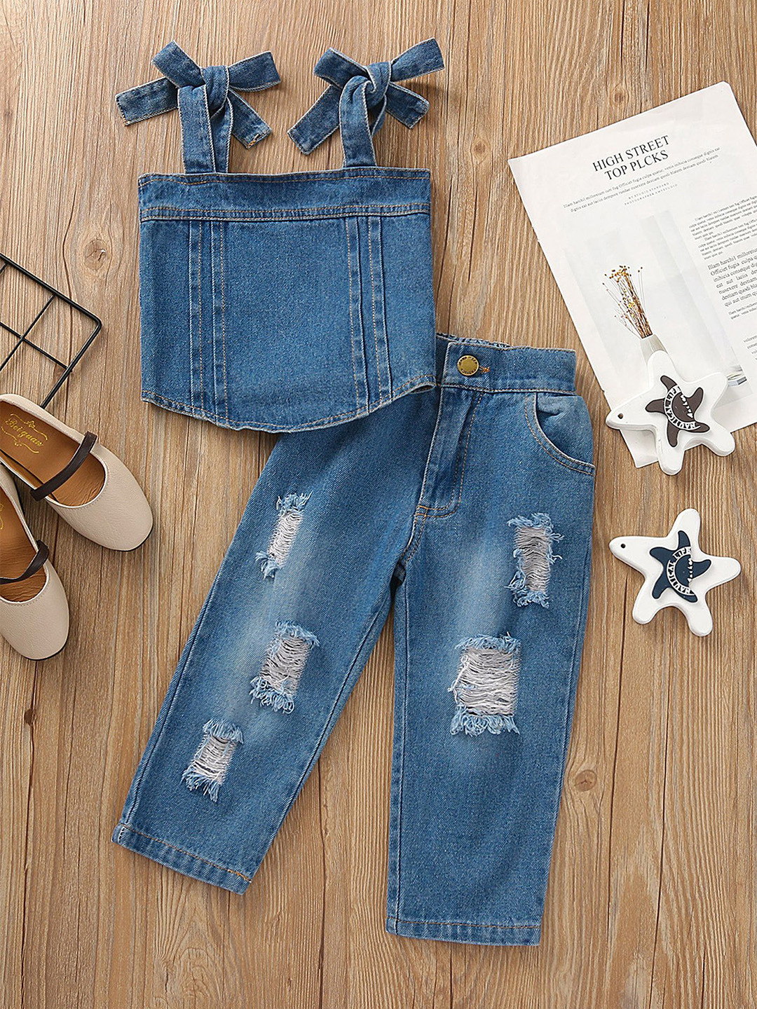 LULU & SKY Girls Top with Jeans Clothing Set