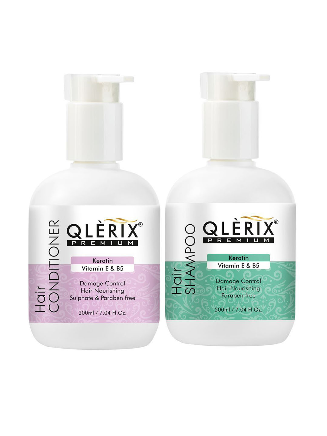 QLERIX  Premium Keratin Set Of 2 Vitamin E & B5 Shampoo And Conditioner - 200 ml Each