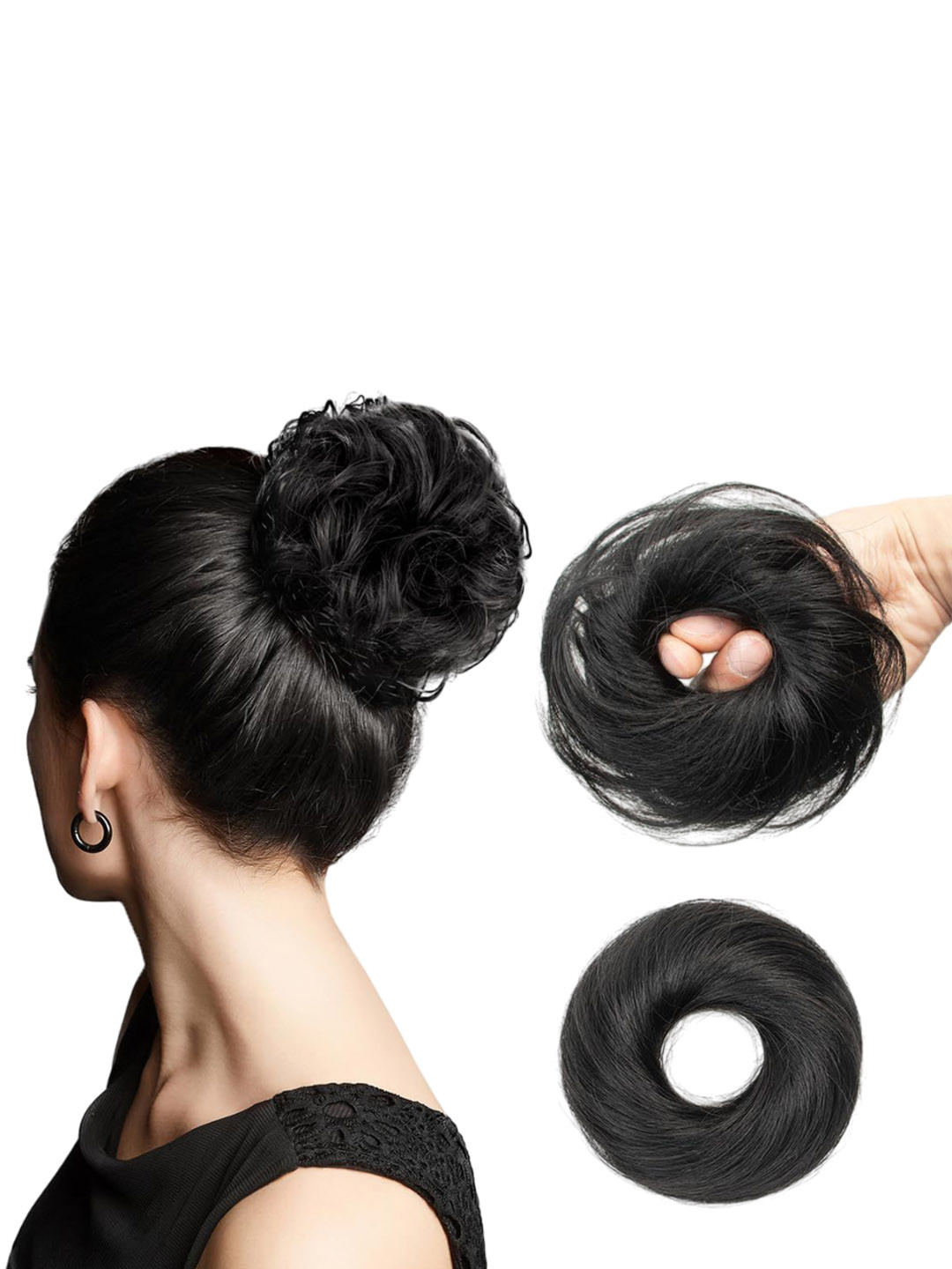 D-Divine Halo Curly Bun Hair Extension - 6.5 Inch - Black