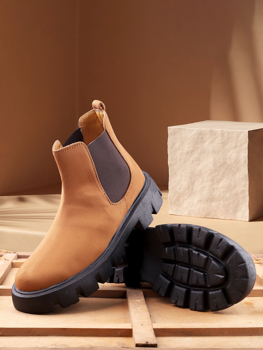 Bxxy Men Casual Flatform-Heeled Chelsea Slip-On Boots