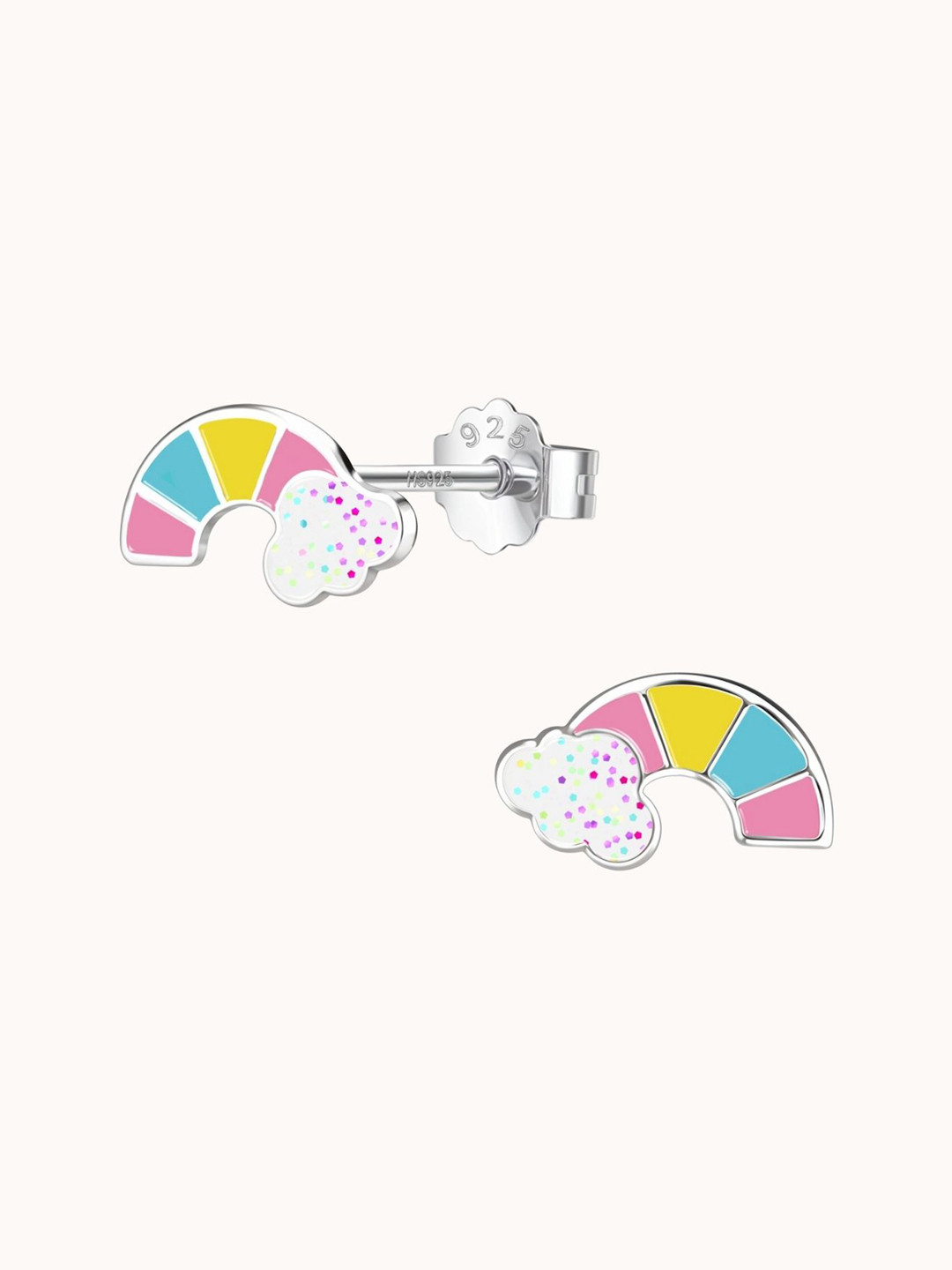 HighSpark 925 Sterling Silver Contemporary Tiny Rainbow Enamelled Studs Earrings