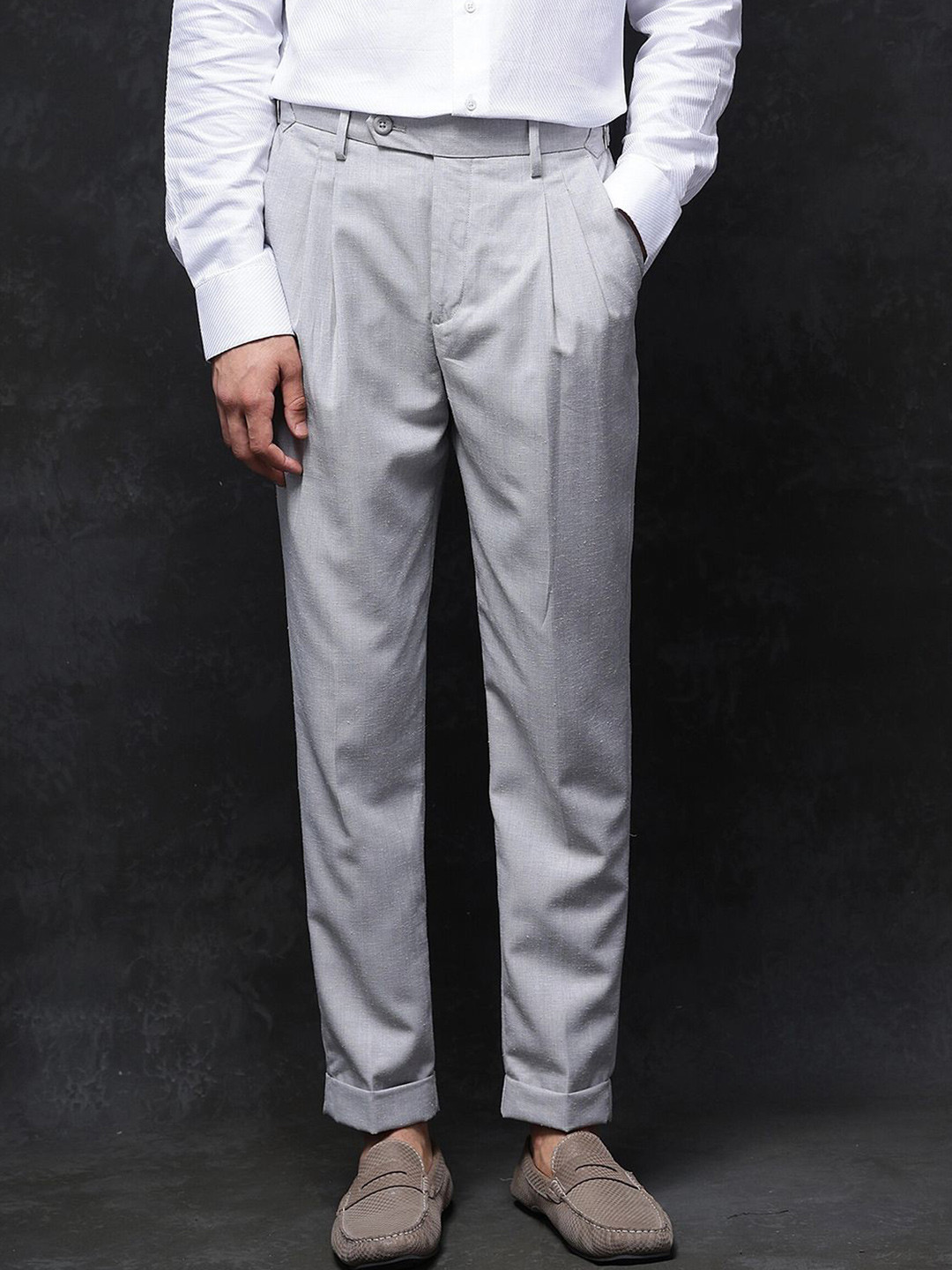 RARE RABBIT Men Loose Fit Formal Trousers