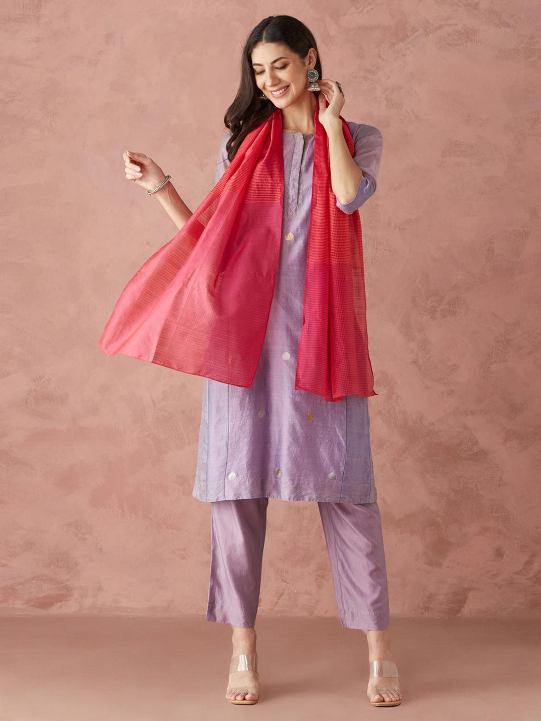 Fabindia Pink Cotton Silk Maheshwari Stole