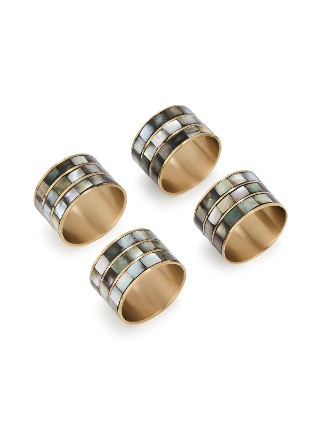 Fabindia Bougainvillea Green & White 4 Pieces Patterned Brass Napkin Rings