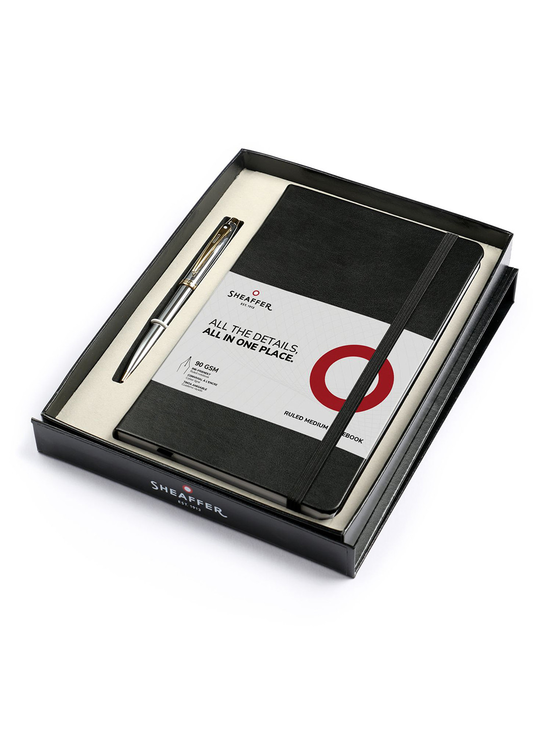Sheaffer Black with Chrome Trim G9340 Ballpoint Pen with Medium Notebook Giftset
