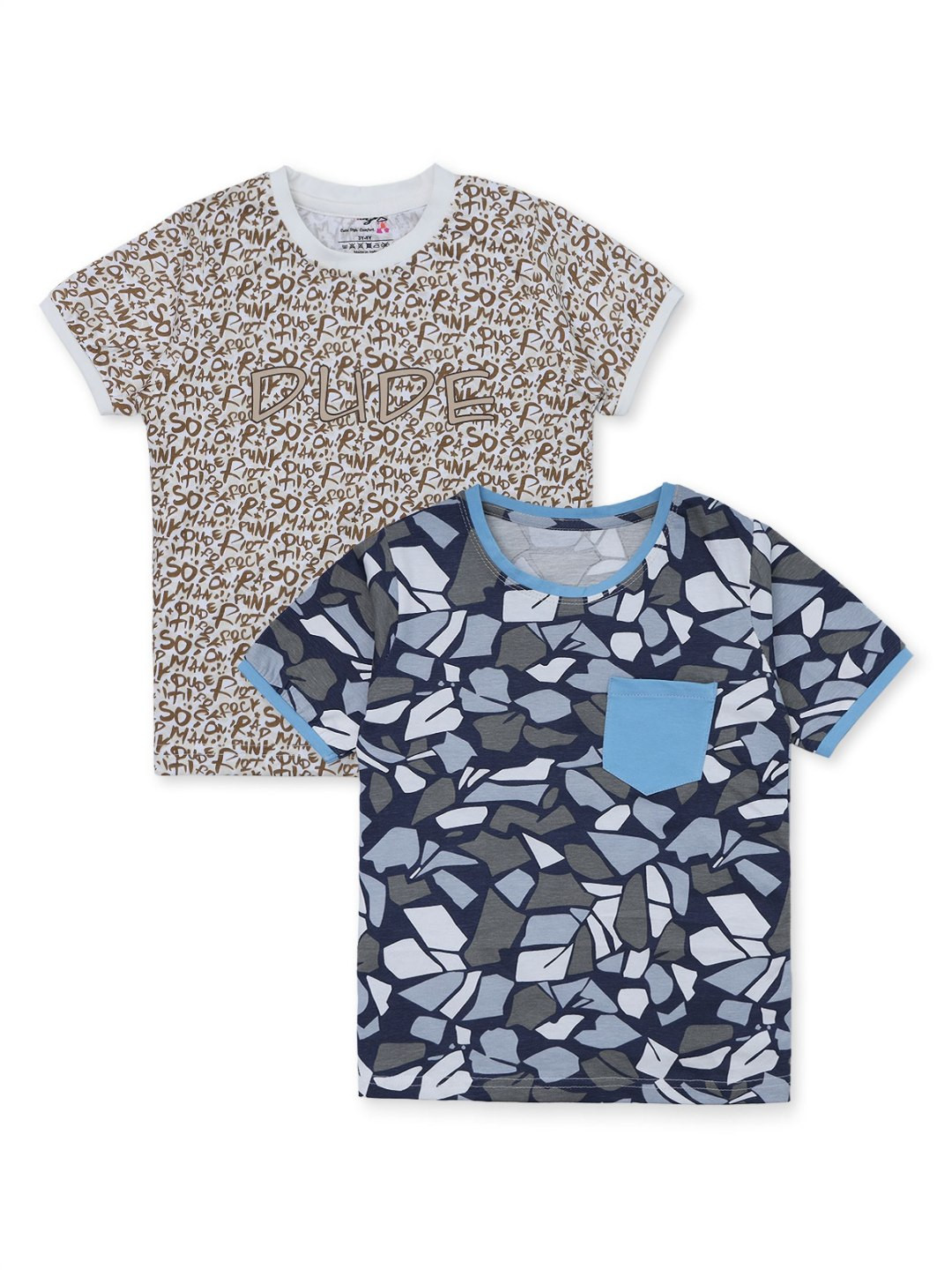 Nino Togs Boys Pack Of 2 Bio Finish Abstract Printed Round Neck Cotton T-shirts