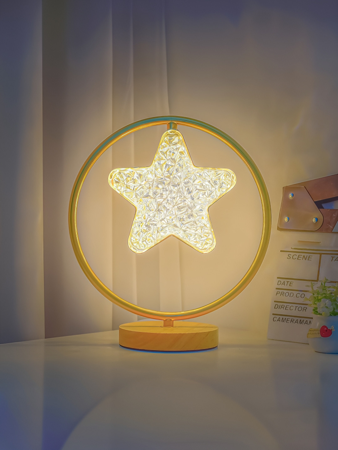 The Better Home Brown Wooden Acrylic Shade Star Shaped Dimmable Table Lamp