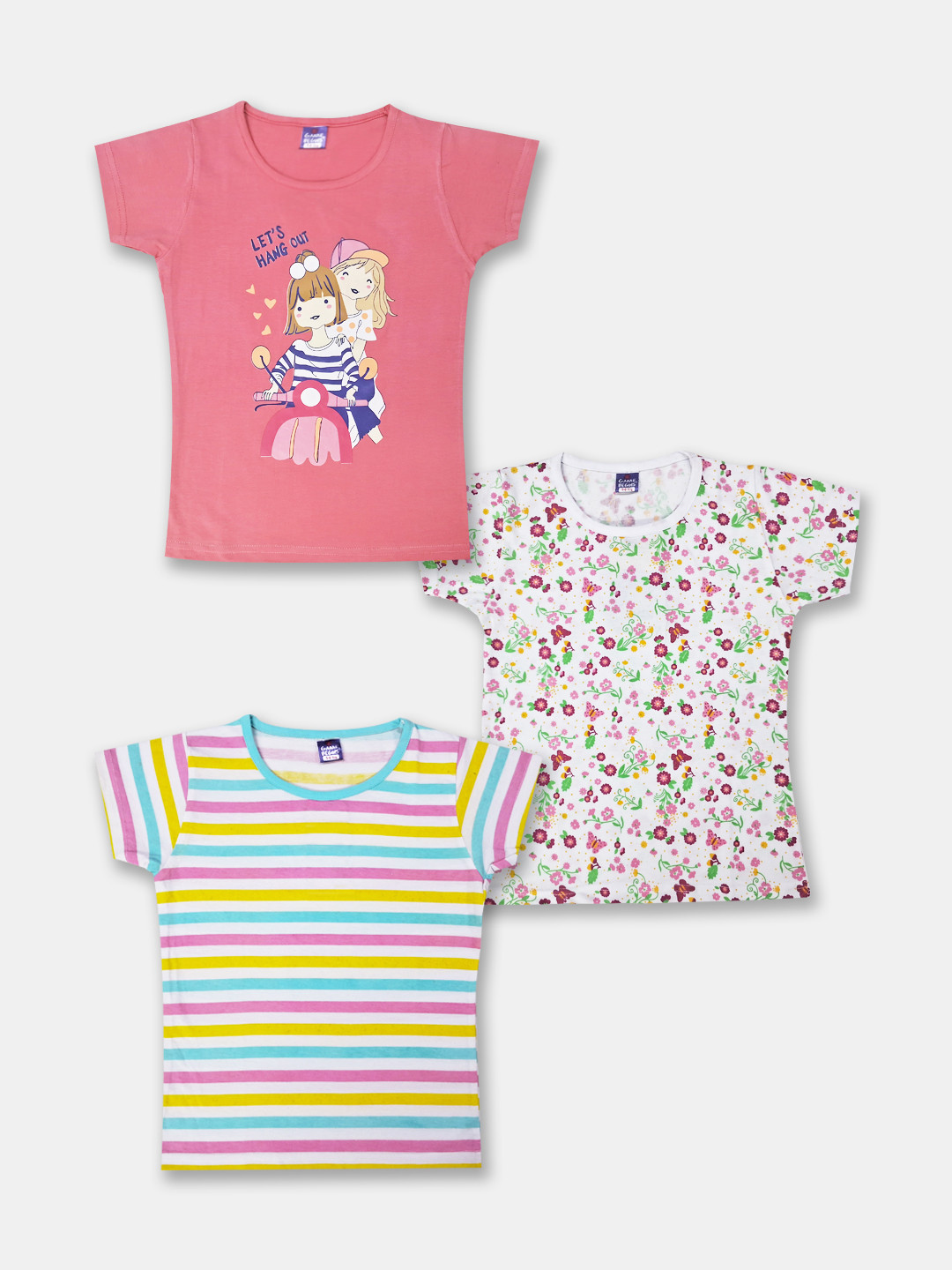 Here&Now X Game Begins Girls Pack of 3 Printed Pure Cotton T-shirts