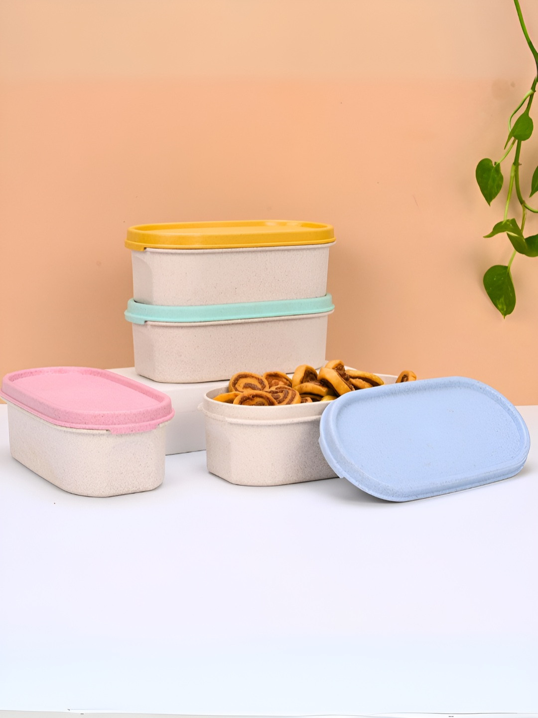 Eha 4_NatureBox Container Set600_Multi_Light off White Bamboo Easy To Clean 4 Piece Snap Fridge Container-600ml