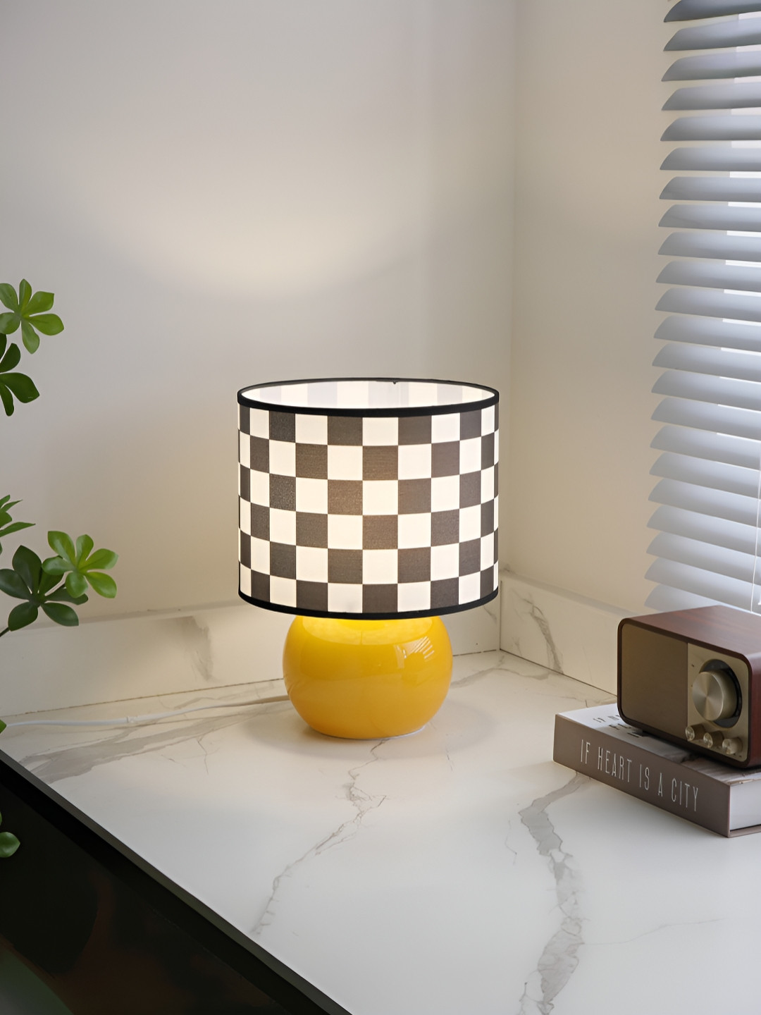 The Better Home Yellow & Black Printed Contemporary Glass Table Lamps