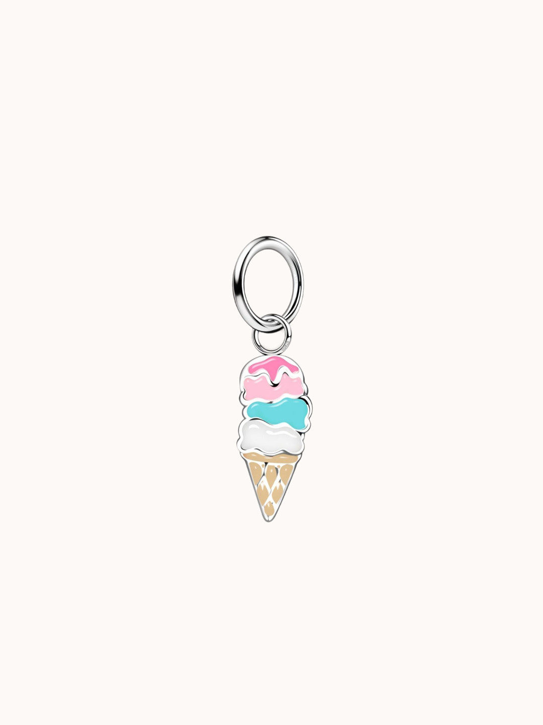 HighSpark 925 Sterling Silver Contemporary Three layers Ice Cream Cone Pendant