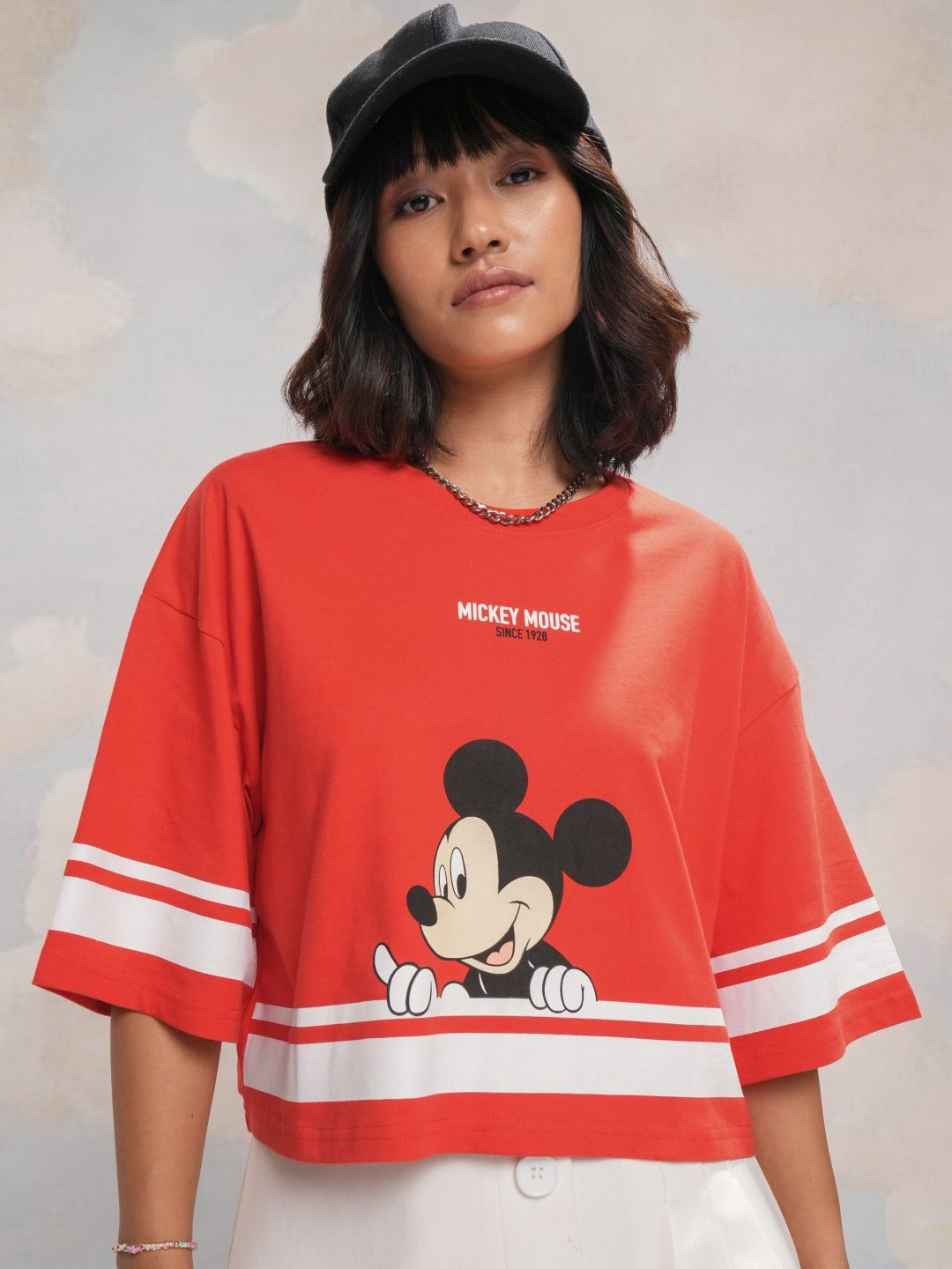 Tokyo Talkies Women Mickey Mouse Printed Boxy Crop Tshirt