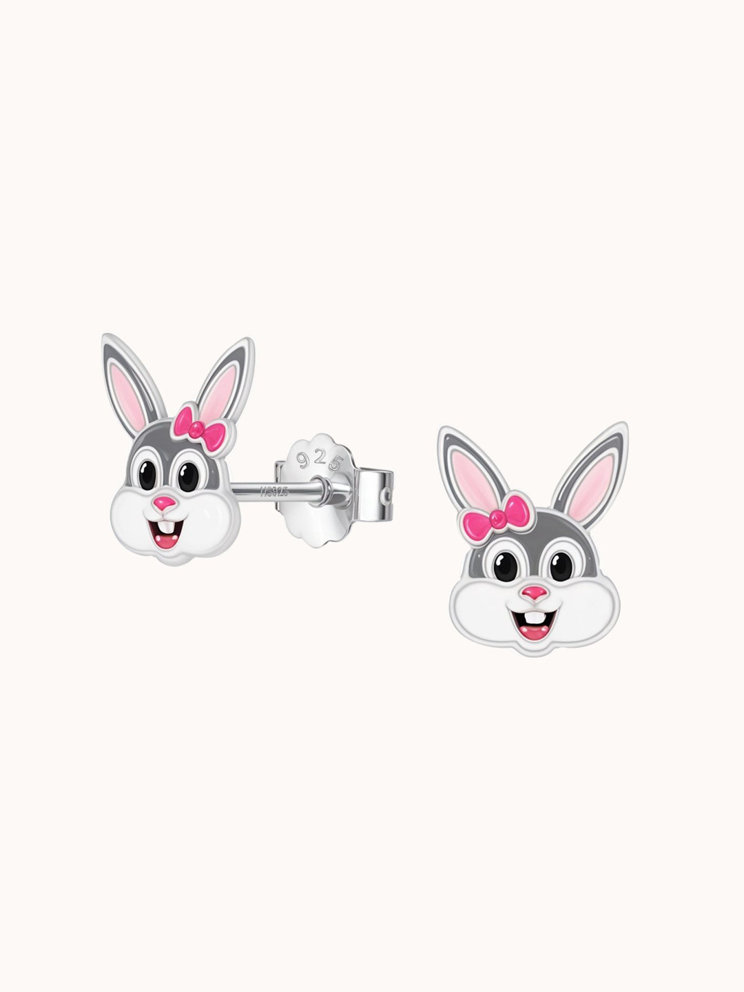 HighSpark Girls 925 Sterling Silver Easter Bunny Shaped Studs