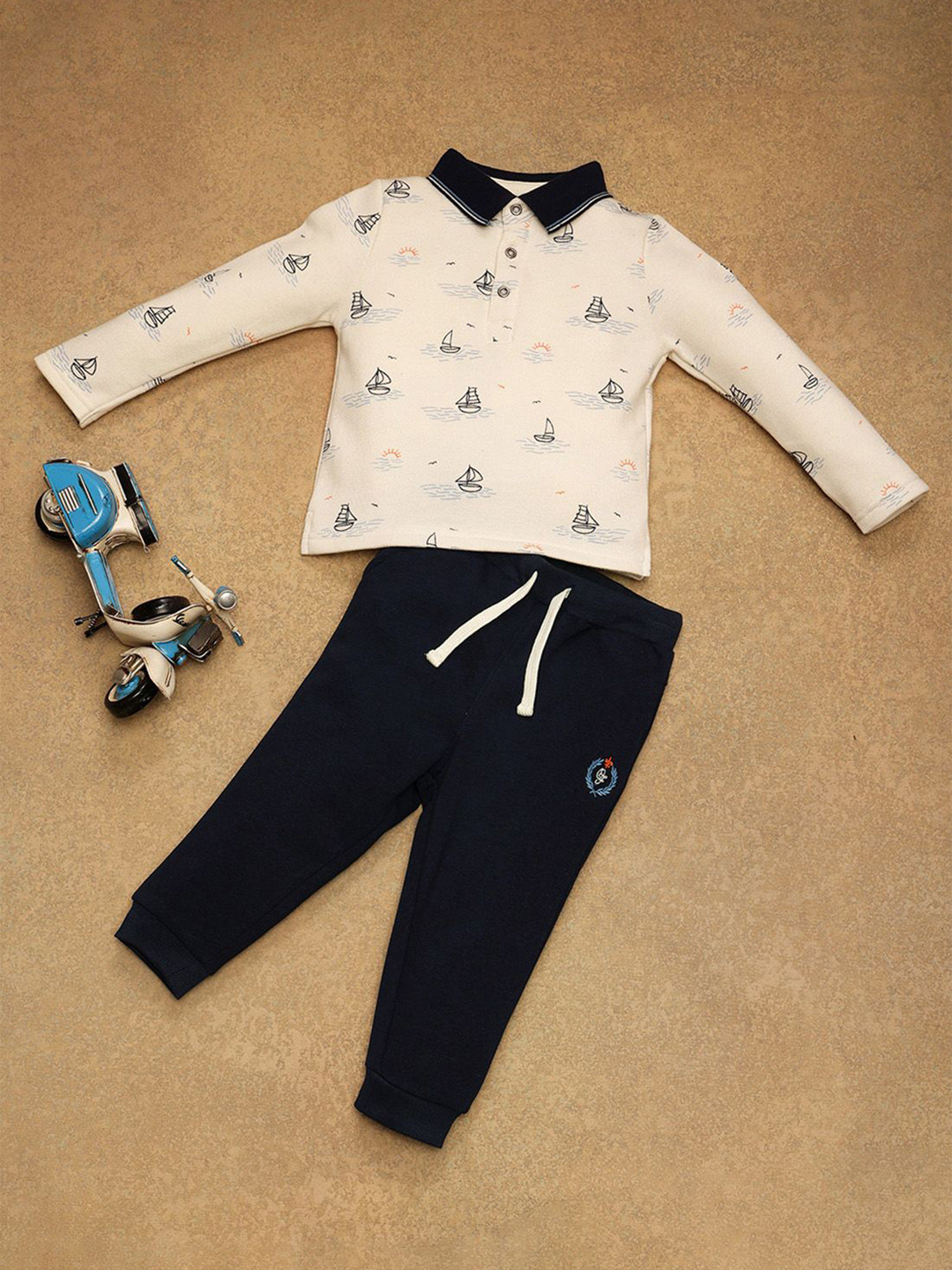 One Friday Boys Conversational Printed Polo Collar T-shirt With Track Pant