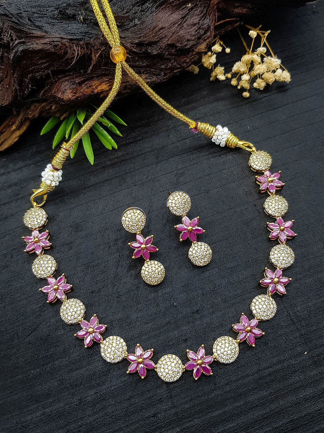 GRIIHAM Premium Sayara Gold-Plated Cubic Zirconia-Studded Jewellery Set