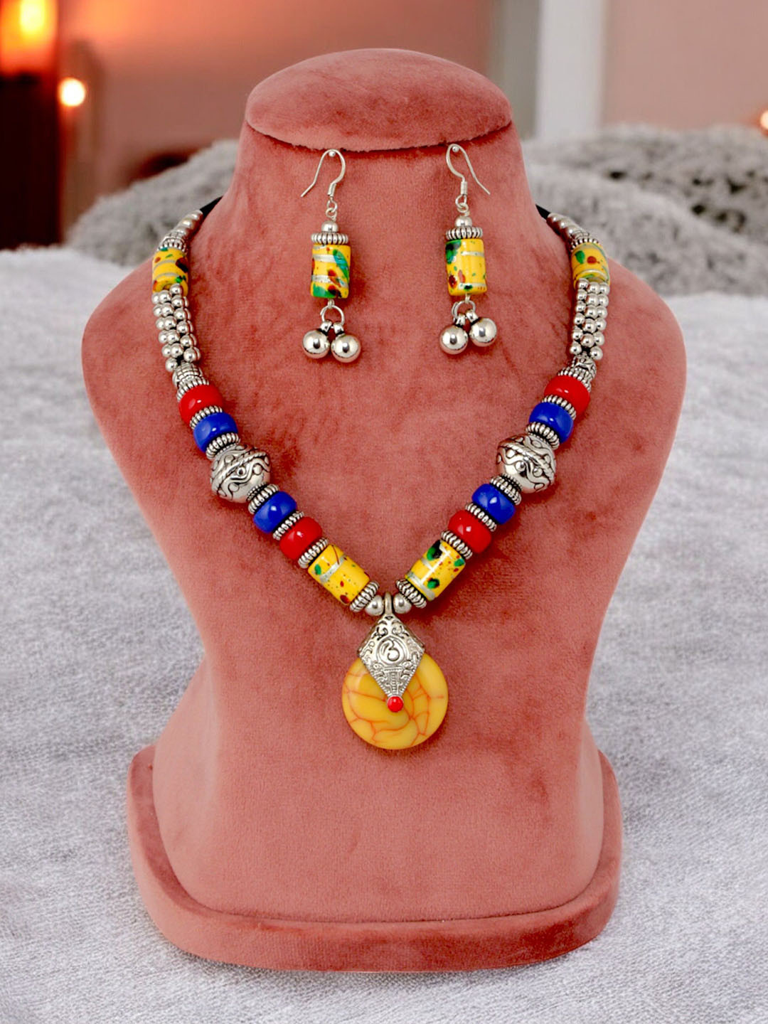 LUCKY JEWELLERY Beaded Tribal Necklace and Earrings