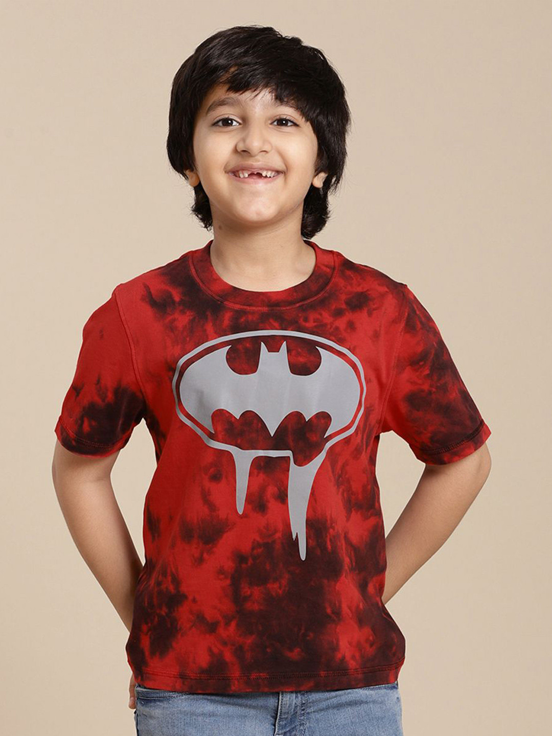 Kids Ville Boys Batman Dyed Round Neck Cotton T-shirt