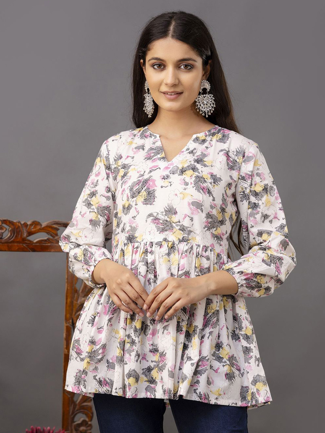 NISHABD Floral Print Cotton Top