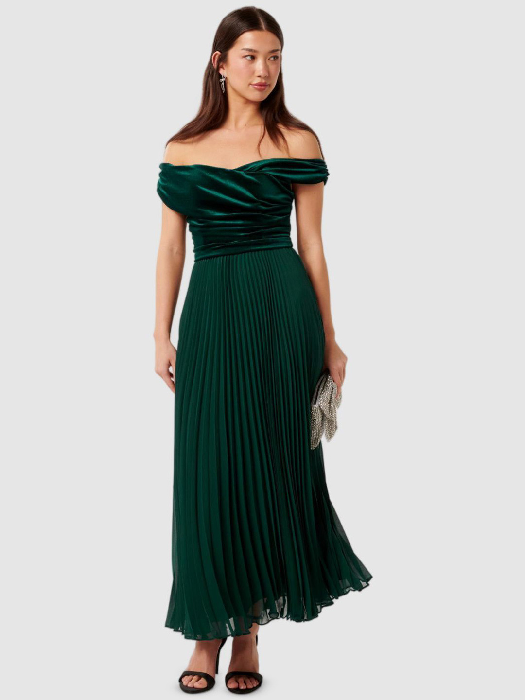 Forever New Off-Shoulder Velvet Maxi Dress