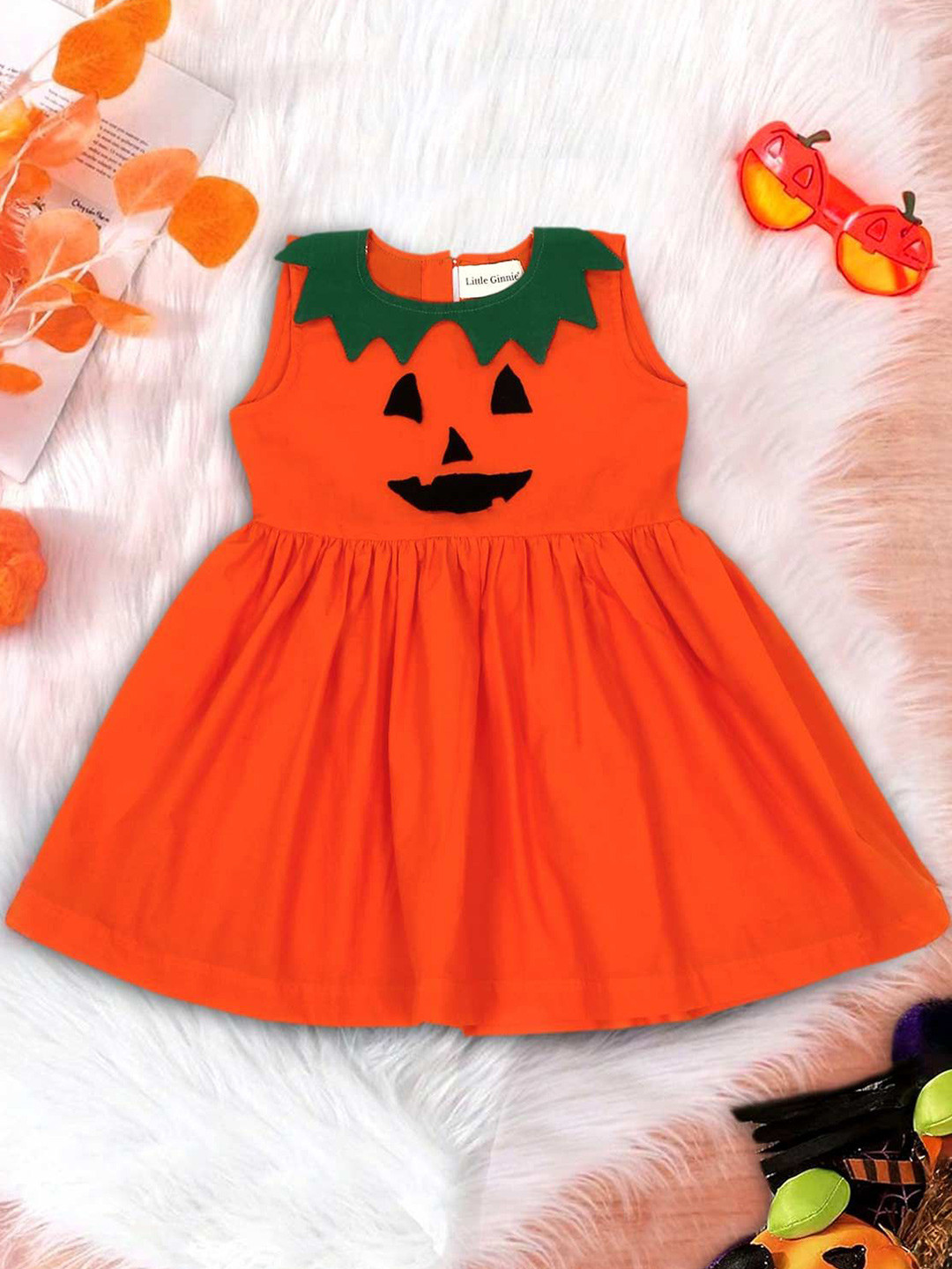 LITTLE GINNIE Girls Halloween Round Neck A-Line Dress
