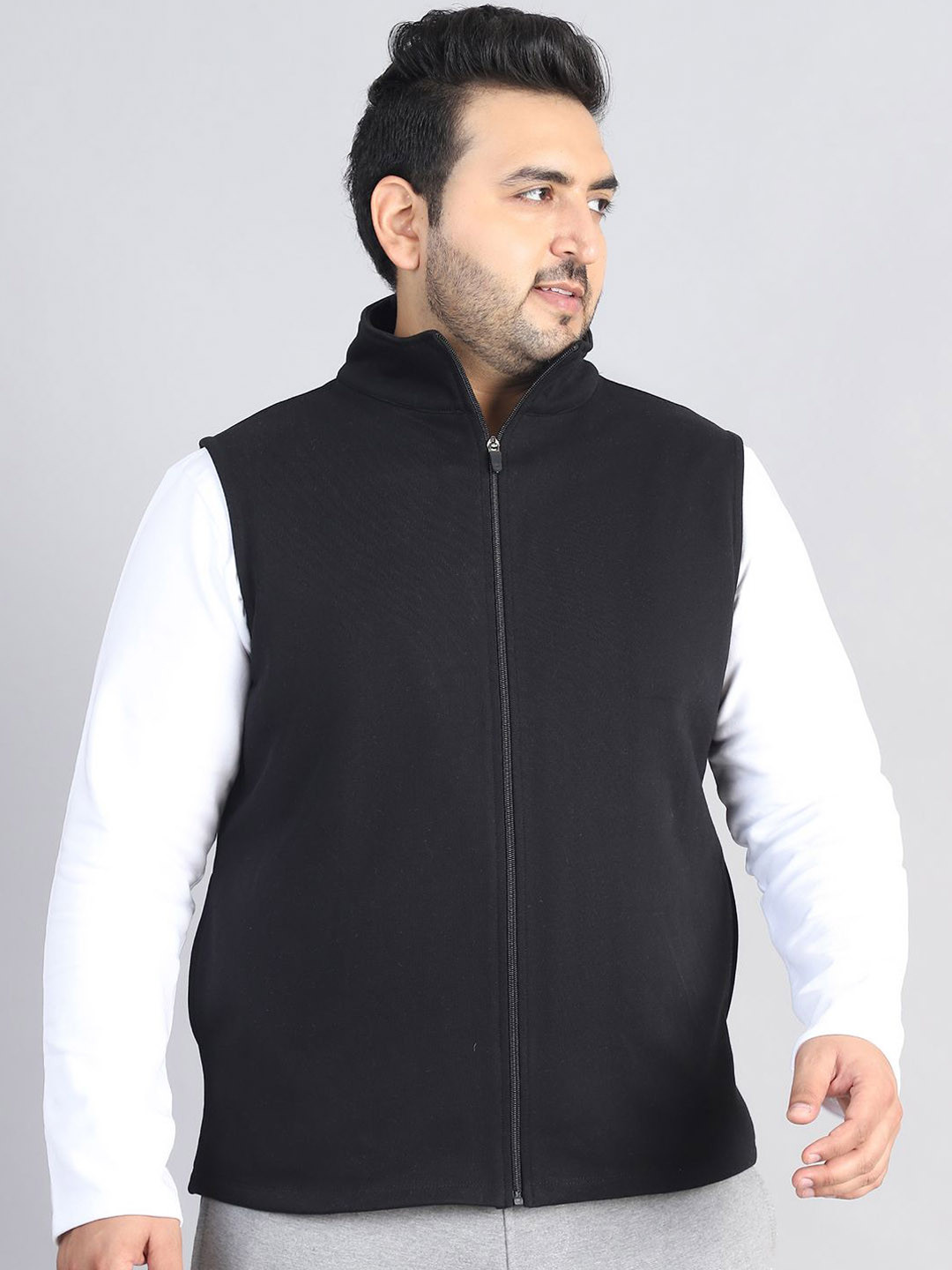 Rute Men Mock Collar Plus Size Solid Cotton Casual Open Front Jacket