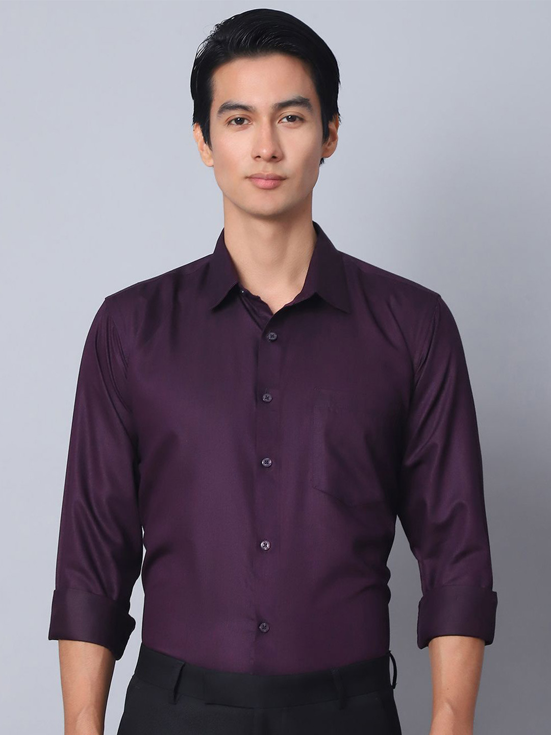 Majestic Man Men Modern Spread Collar Solid Poly Silk Slim Fit Formal Shirt