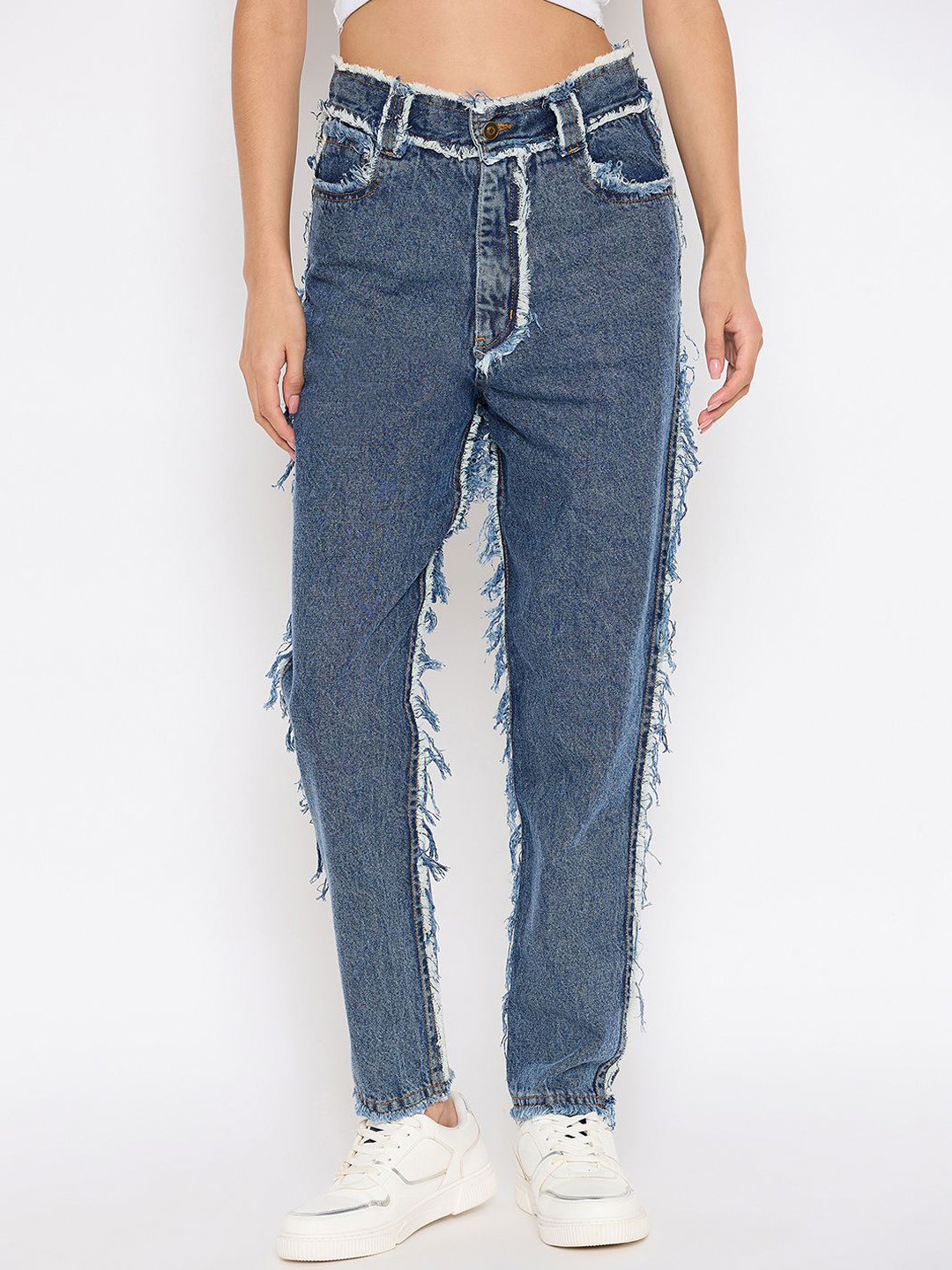 Antimony Women Vegas Slim Fit Jeans with Frayed Trims