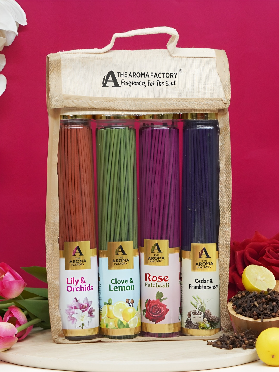 The Aroma Factory Pink & Green 4 Pieces Wooden Incense Sticks With Bag