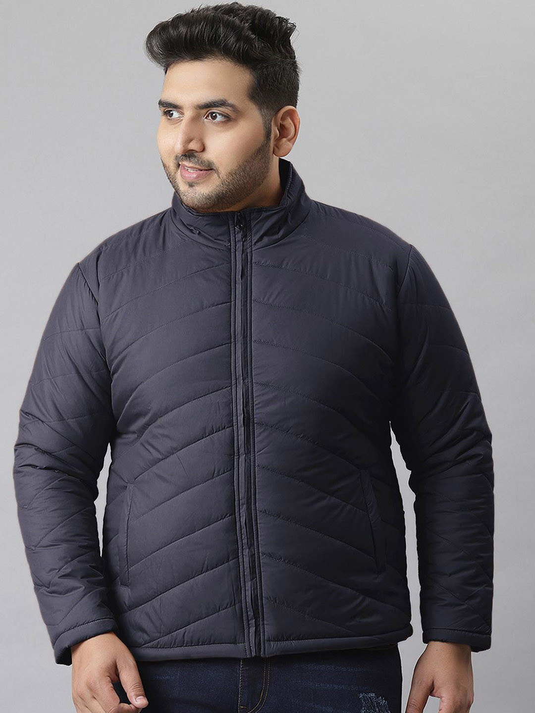 Instafab Plus Men Mock Collar Plus Size Solid Casual Windcheater Jacket