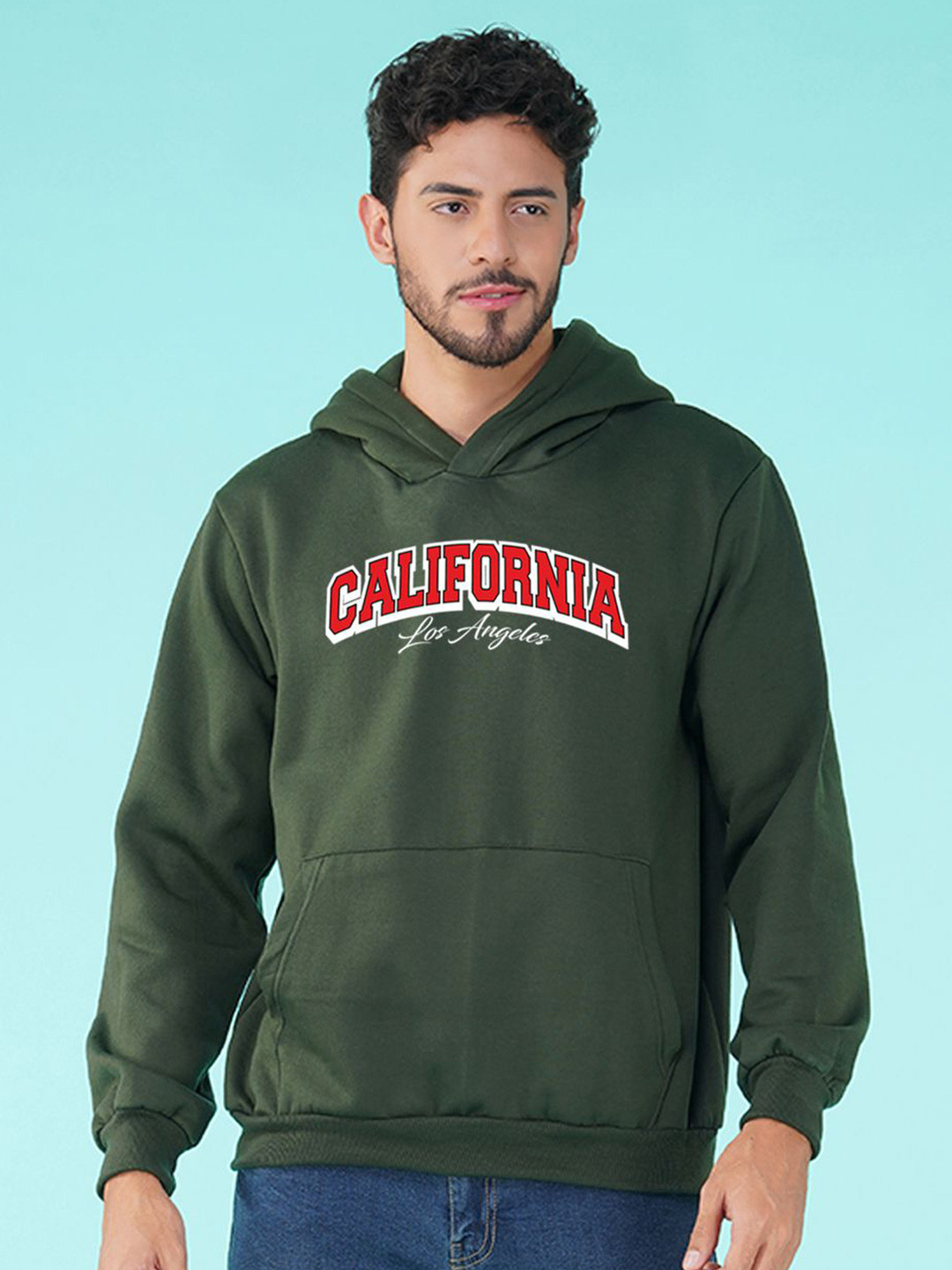 NUSYL Men California Typography Hooded Sweatshirt