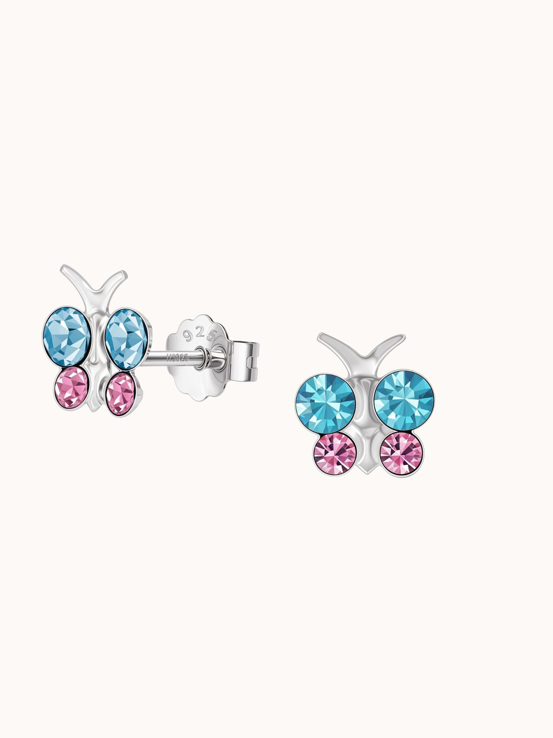 HighSpark Girls 925 Sterling Silver Zircon Studded Four Eyes Butterfly Shaped Studs