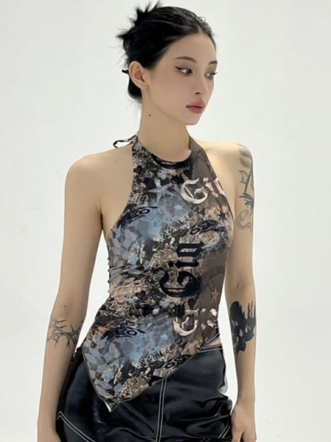 LULU & SKY Women Asymmetrical Open-back Y2k Top