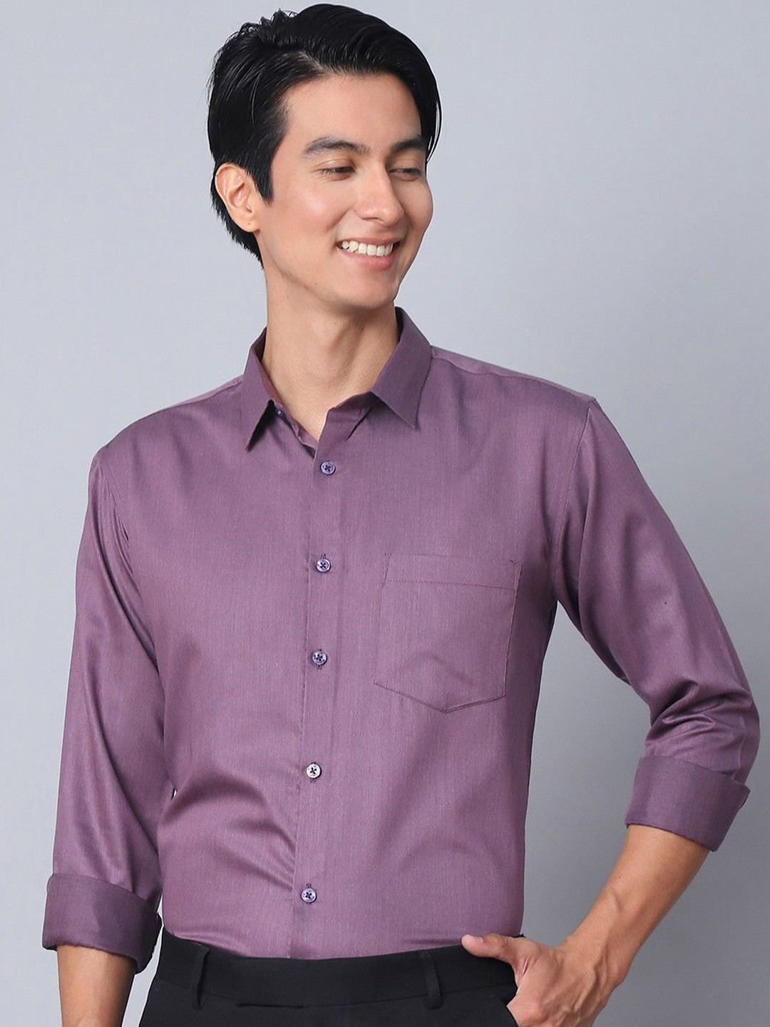Majestic Man Men Modern Spread Collar Solid Poly Silk Slim Fit Formal Shirt