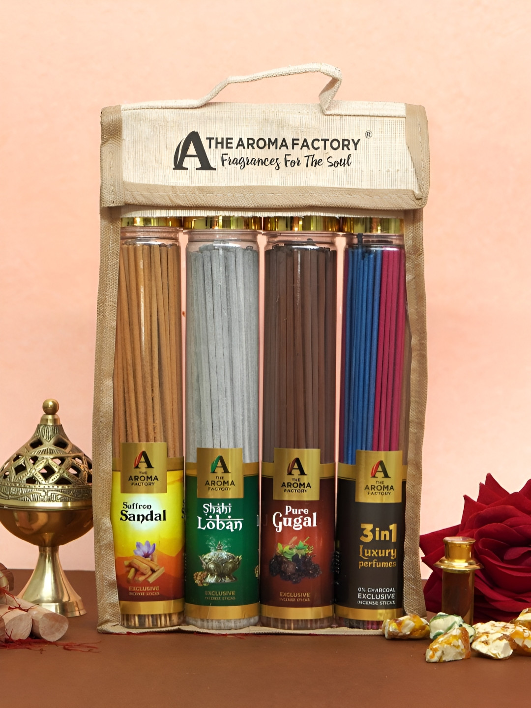 The Aroma Factory Brown & Grey 4 Pieces Pooja Incense Sticks