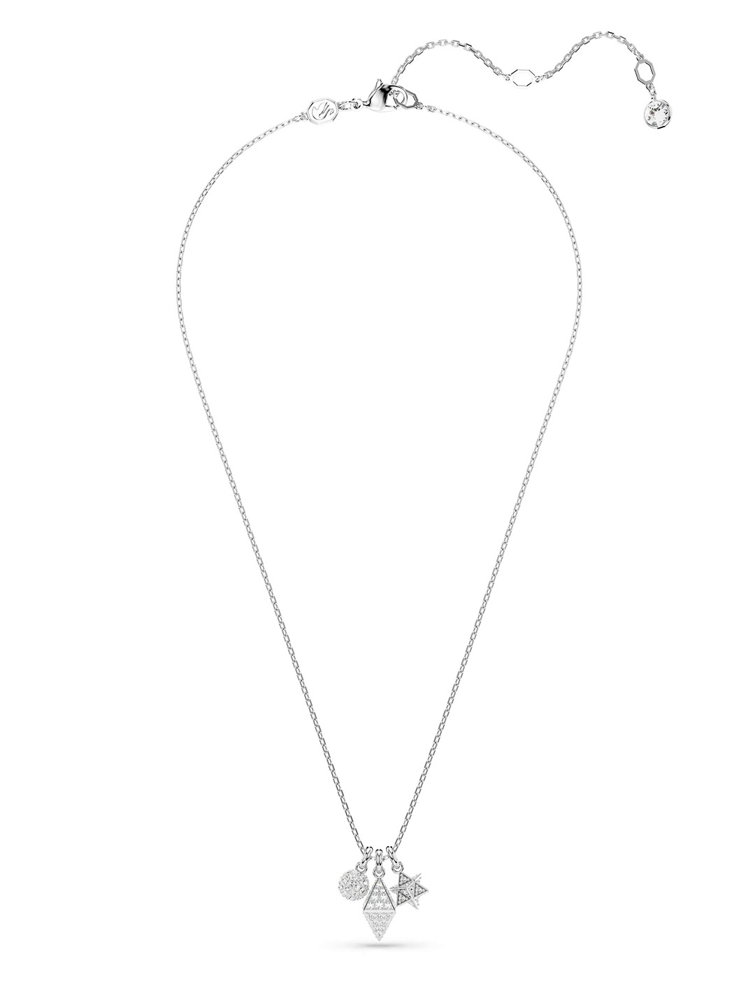 SWAROVSKI Rhodium Plated Sphere & Cube Round Cut Dextera Crystals Pendant With Chain