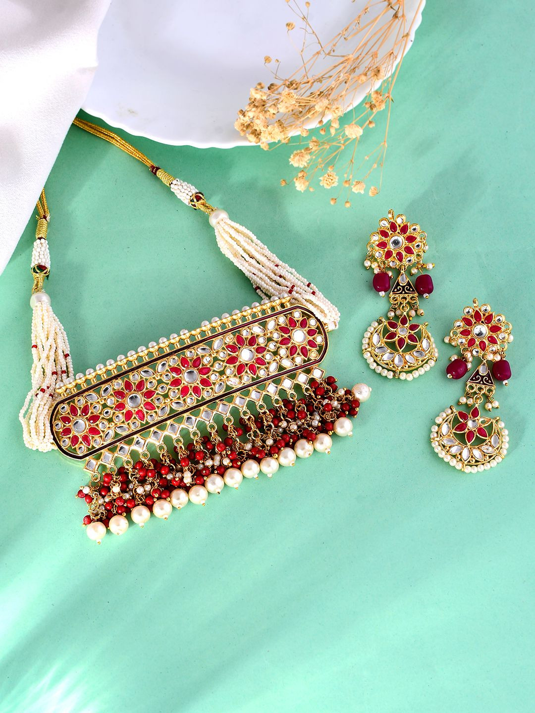 Silvermerc Designs Gold-Plated Kundan-Studded Tussi Rajasthani Jewellery Set