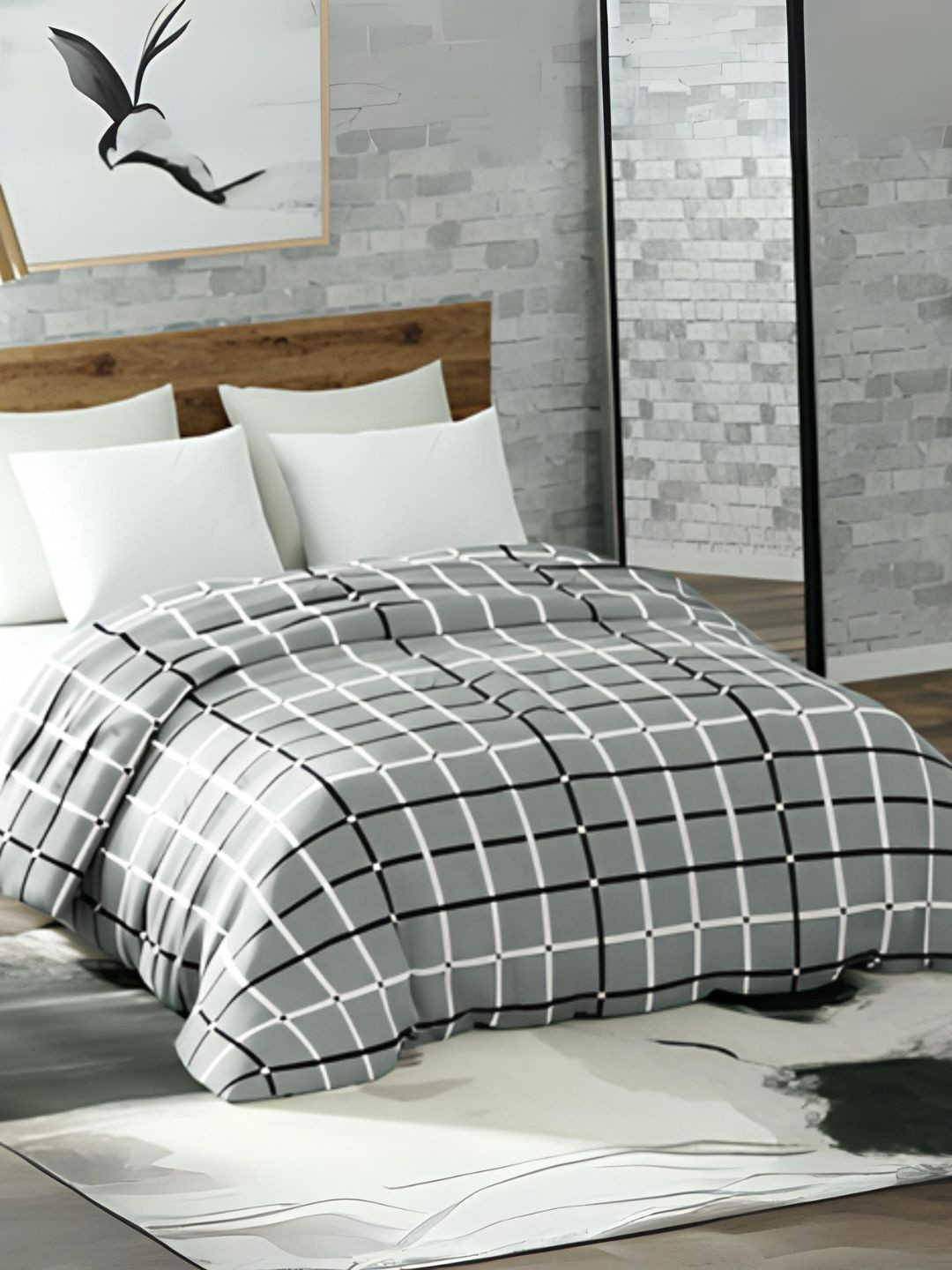 haus & kinder Grey & Black Checked 450 GSM Double Bed Blanket