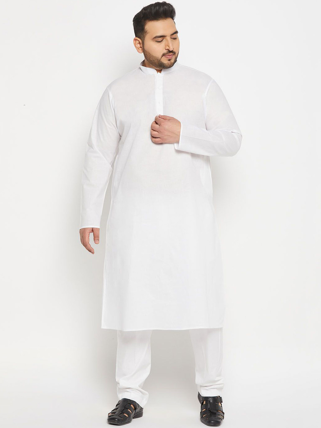 VASTRAMAY Plus Size Straight Pure Cotton Kurta with Pyjama