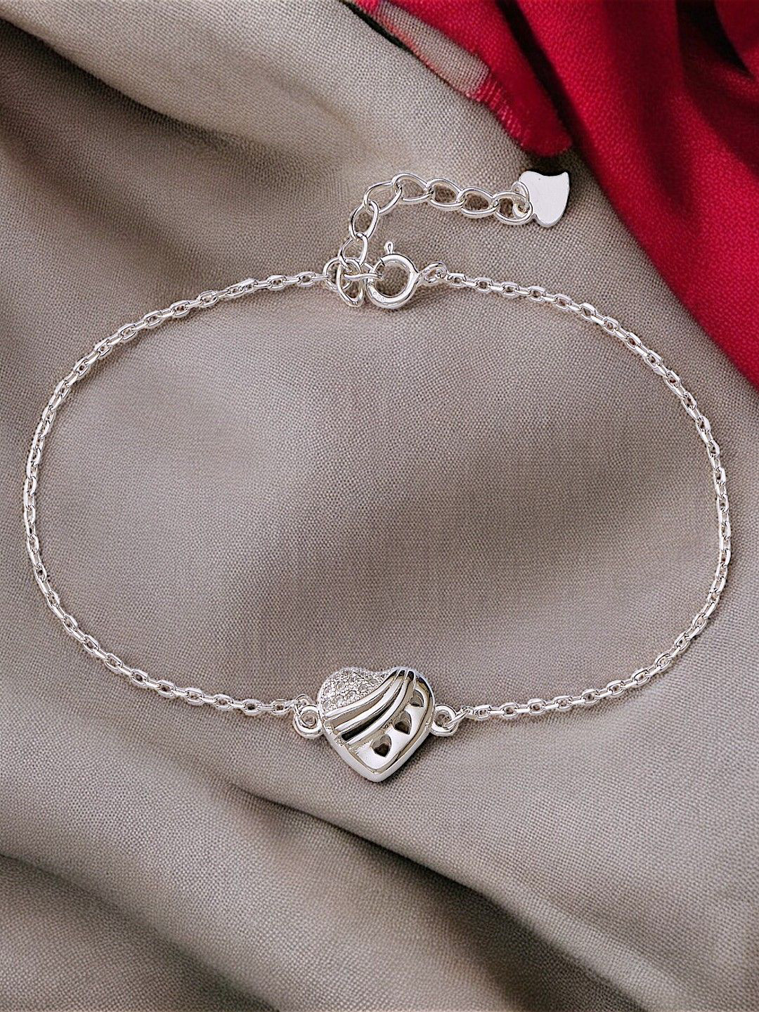 Taraash 925 Sterling Silver Cubic Zirconia Heart Link Bracelet