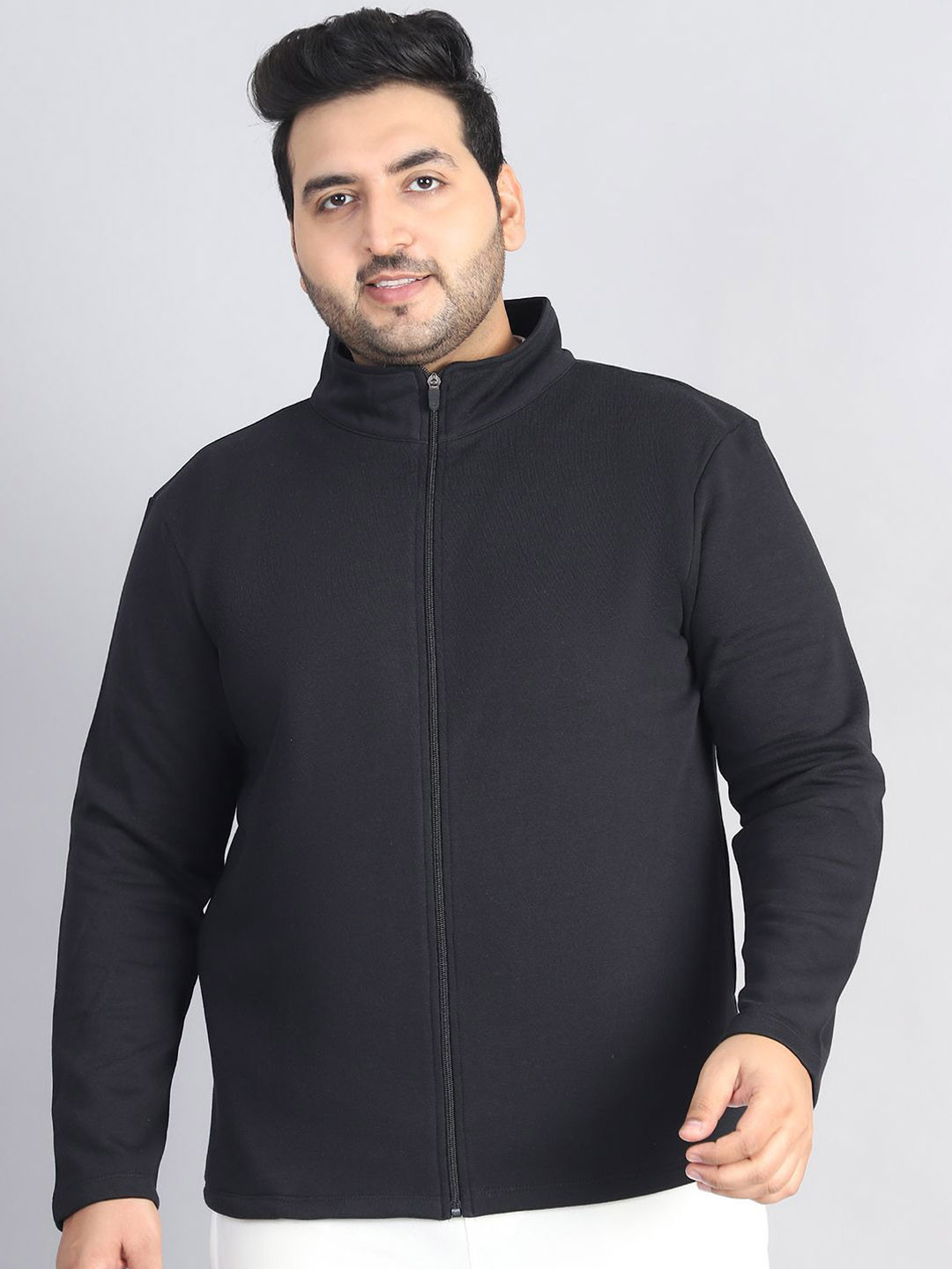 Rute Men Mock Collar Plus Size Solid Cotton Casual Open Front Jacket