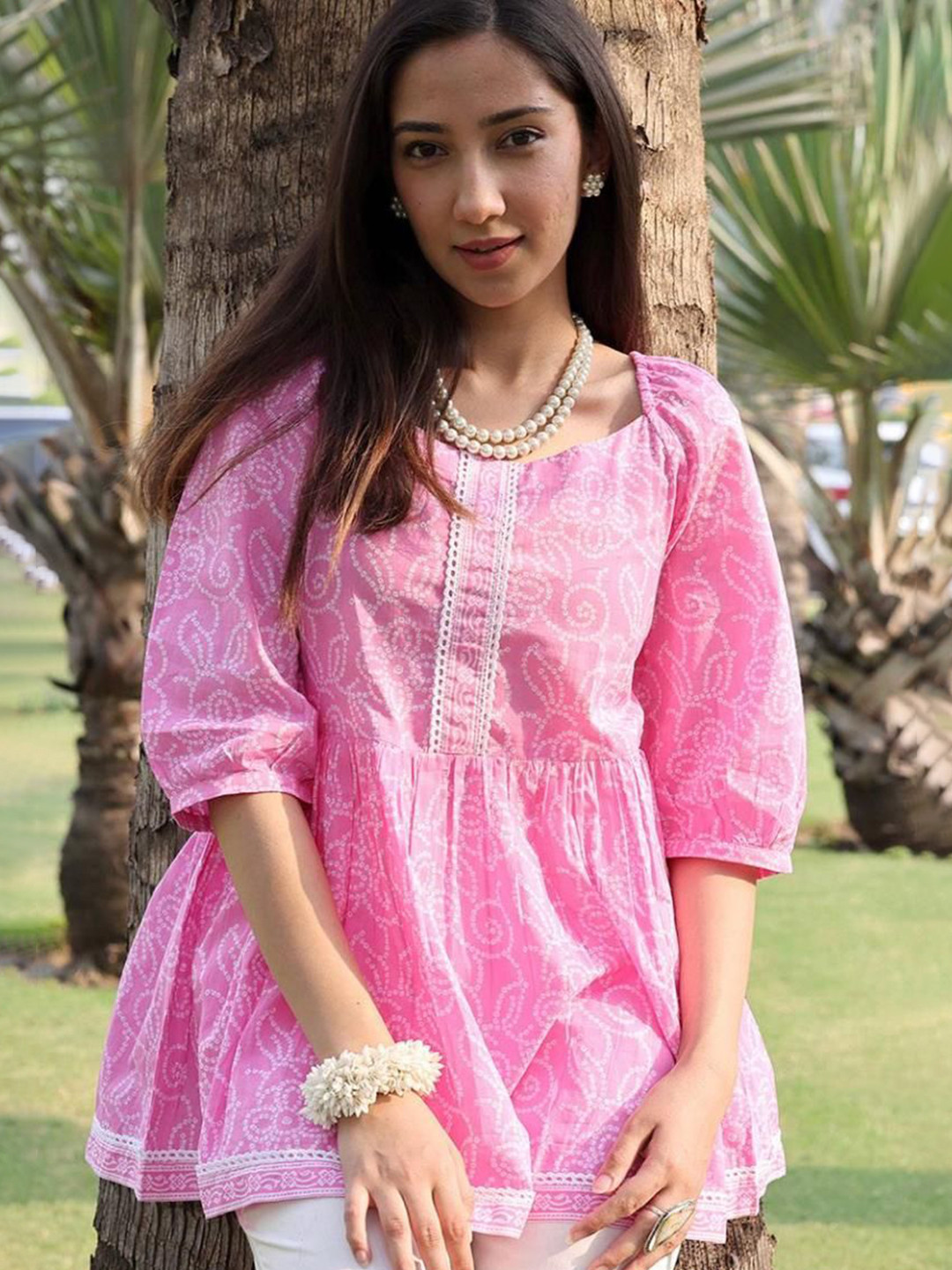 AAFAMI Women Cotton Floral Printed Puff Sleeves Top