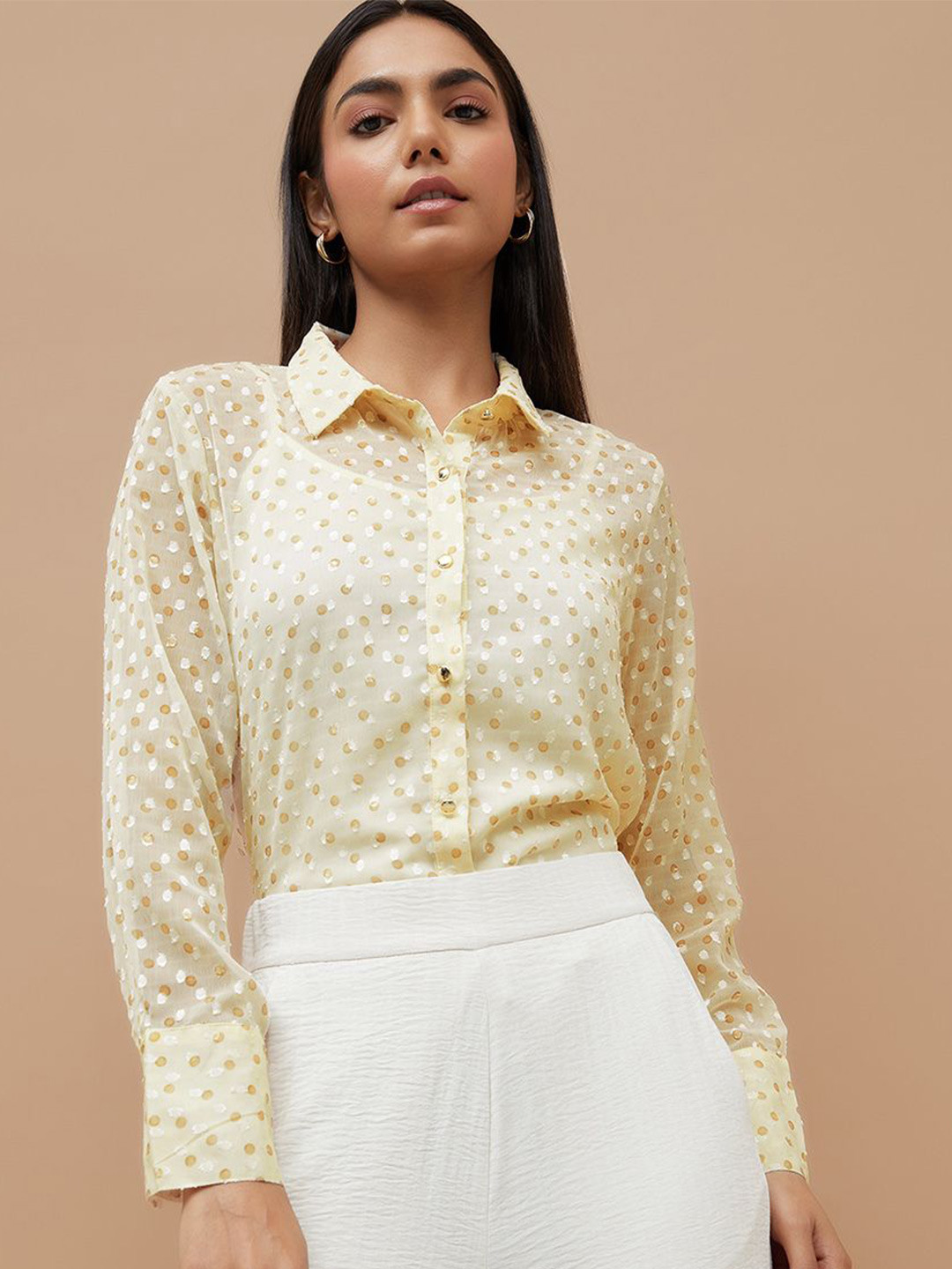 CODE by Lifestyle Women Polka Dots Printed Shirt Style Top